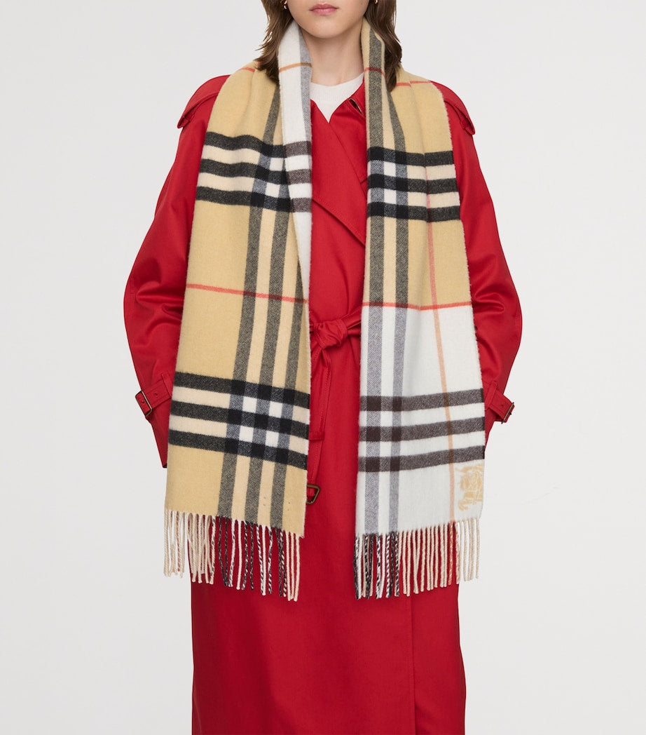 White Cashmere Contrast Check Scarf