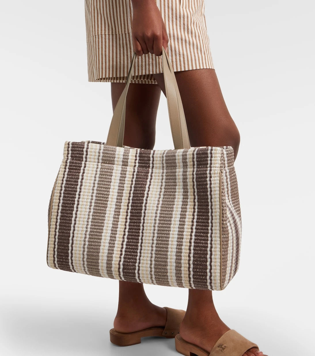 Brunello Cucinelli - Monili Medium striped raffia tote bag