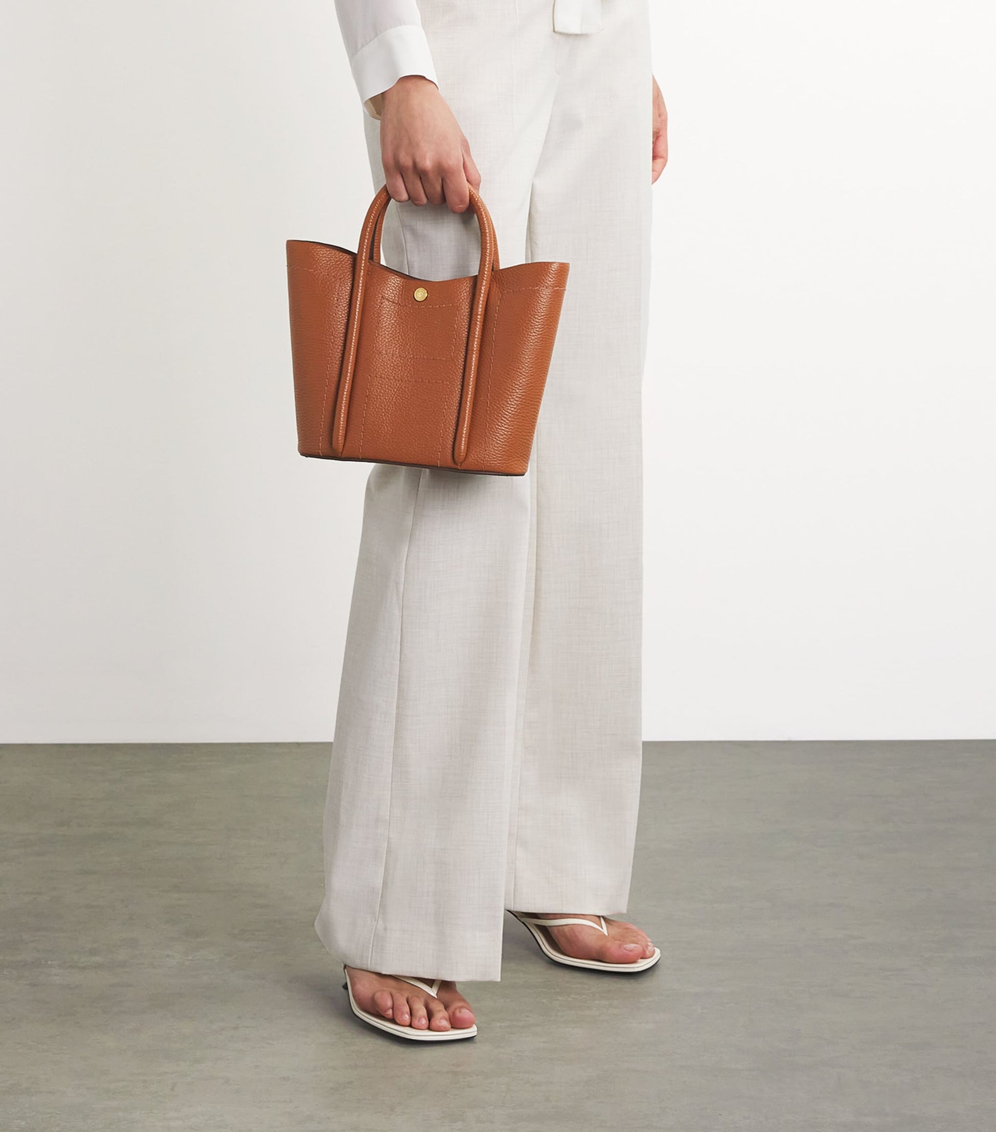 Tan Grab Leather Rope Tote Bag