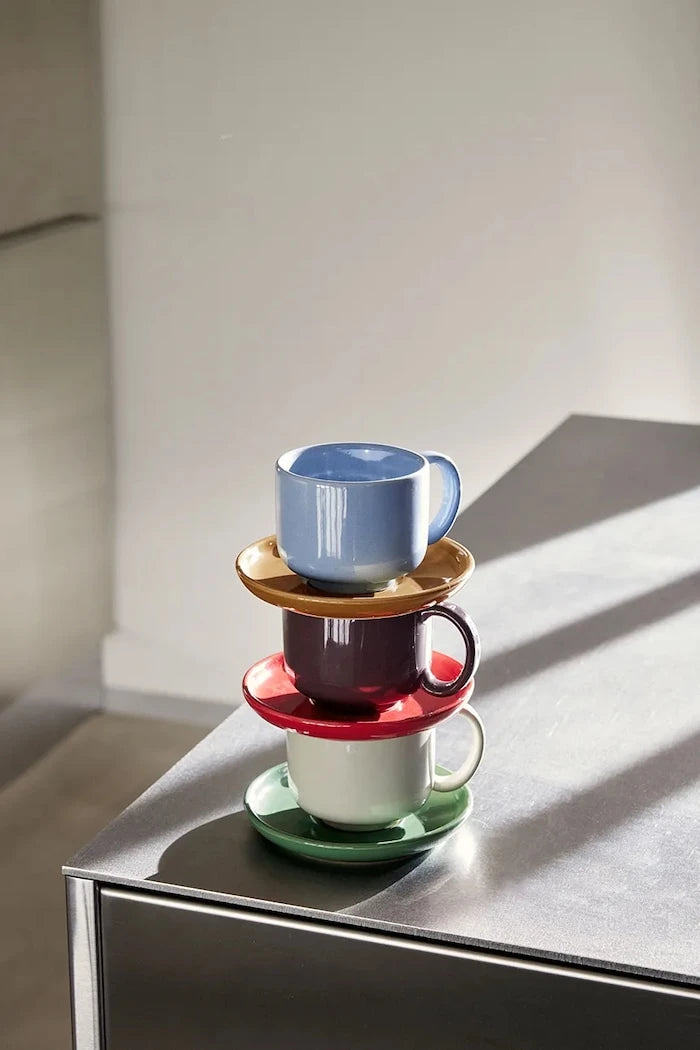 Hübsch porselen fincan ve tabaklı stoneware 9 x 6, 13 x 3 cm