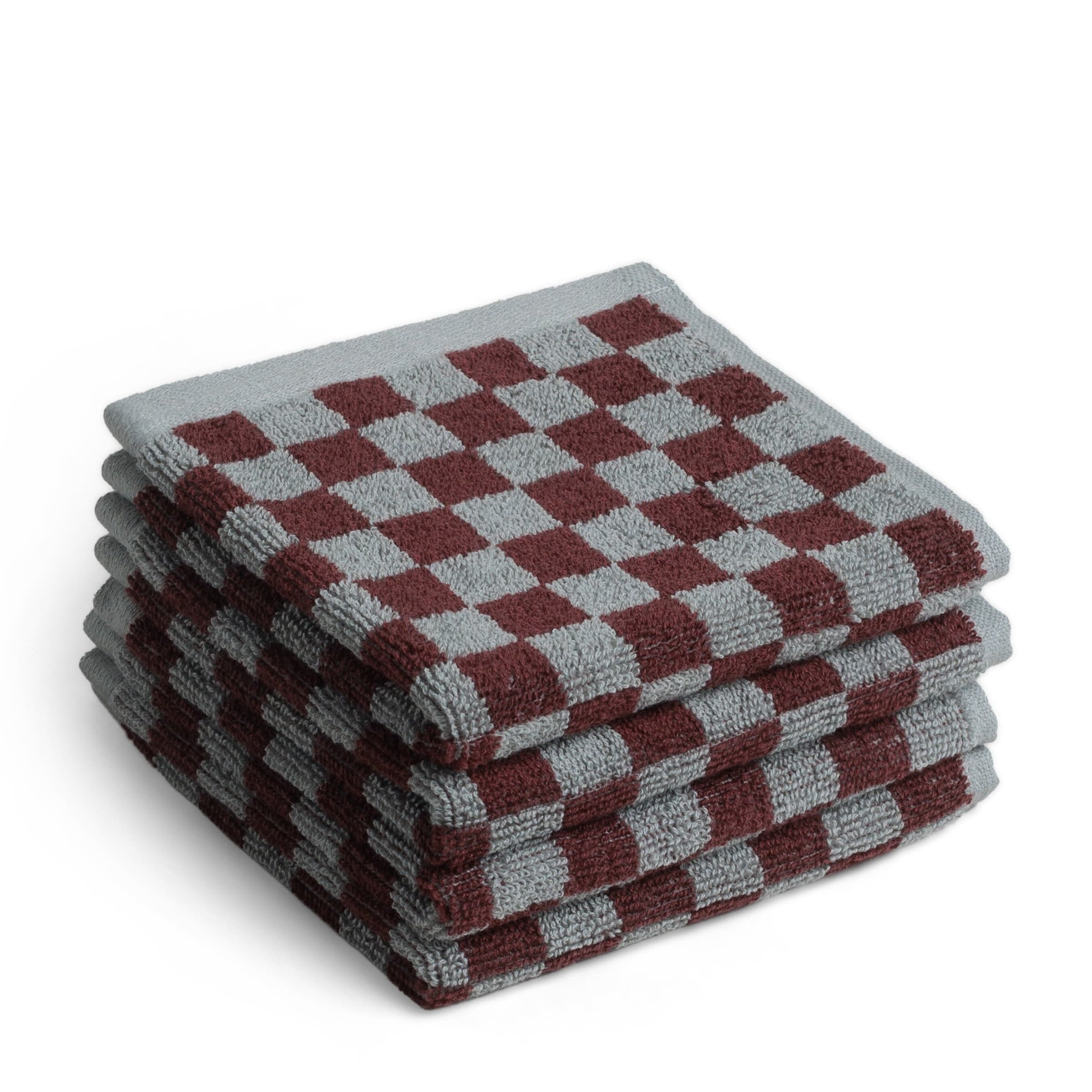 BAINA Set of 4 Organic Cotton Check Quill Facecloths (30cm x 30cm)