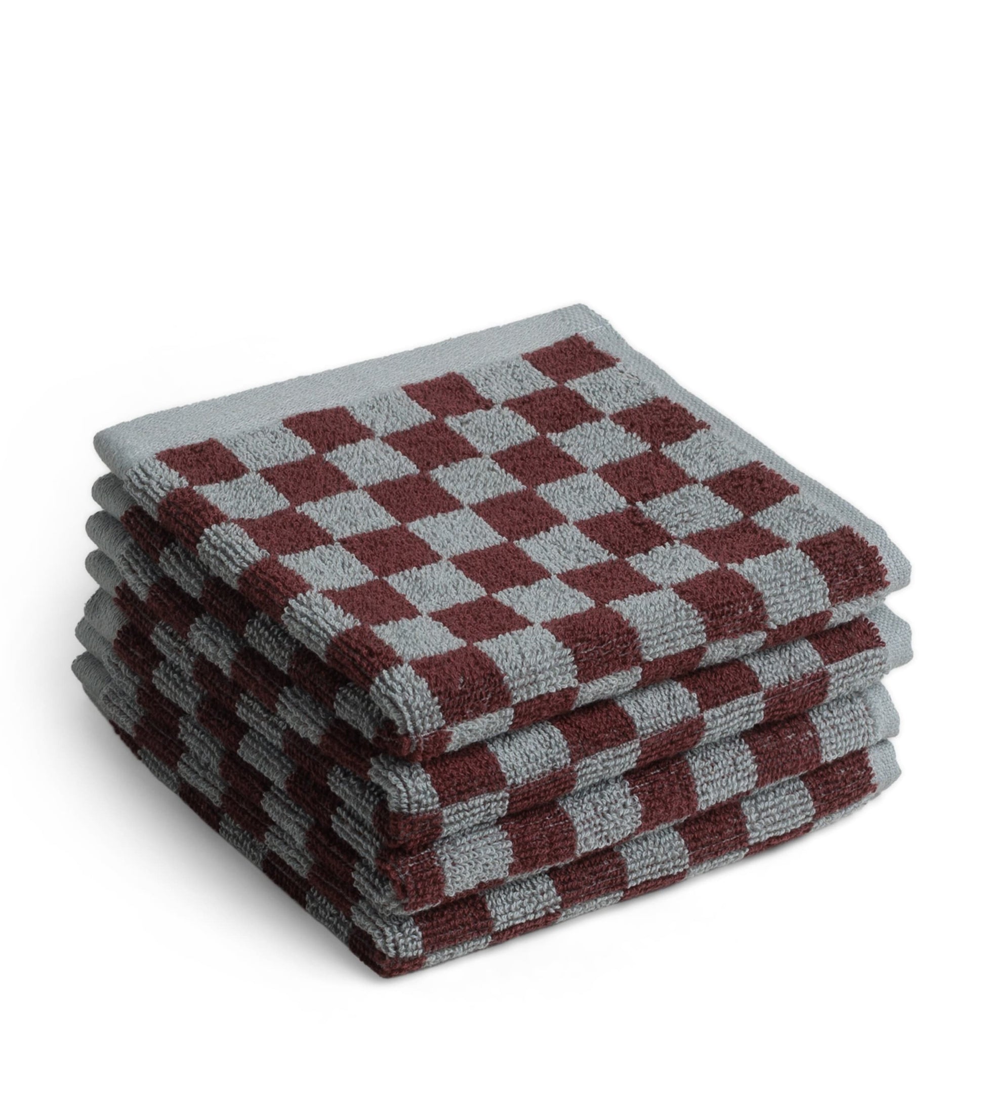 BAINA Set of 4 Organic Cotton Check Quill Facecloths (30cm x 30cm)