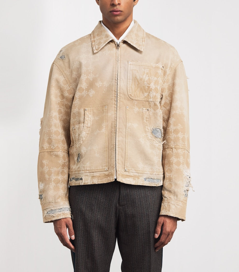 Distressed Utility Denim Jacket CAMEL