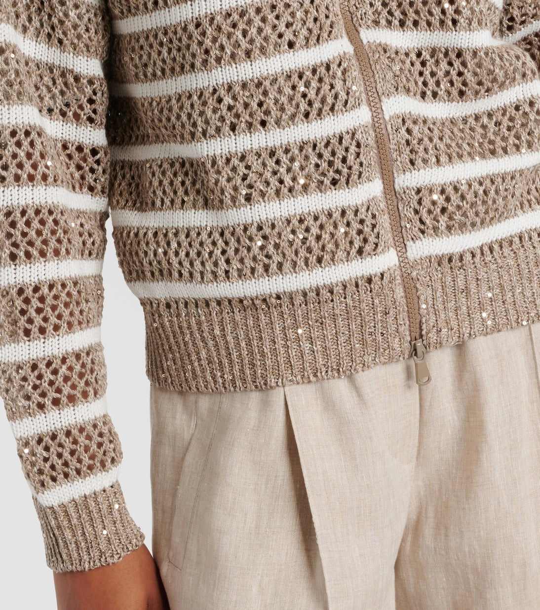 Brunello Cucinelli - Sequined striped linen-blend cardigan