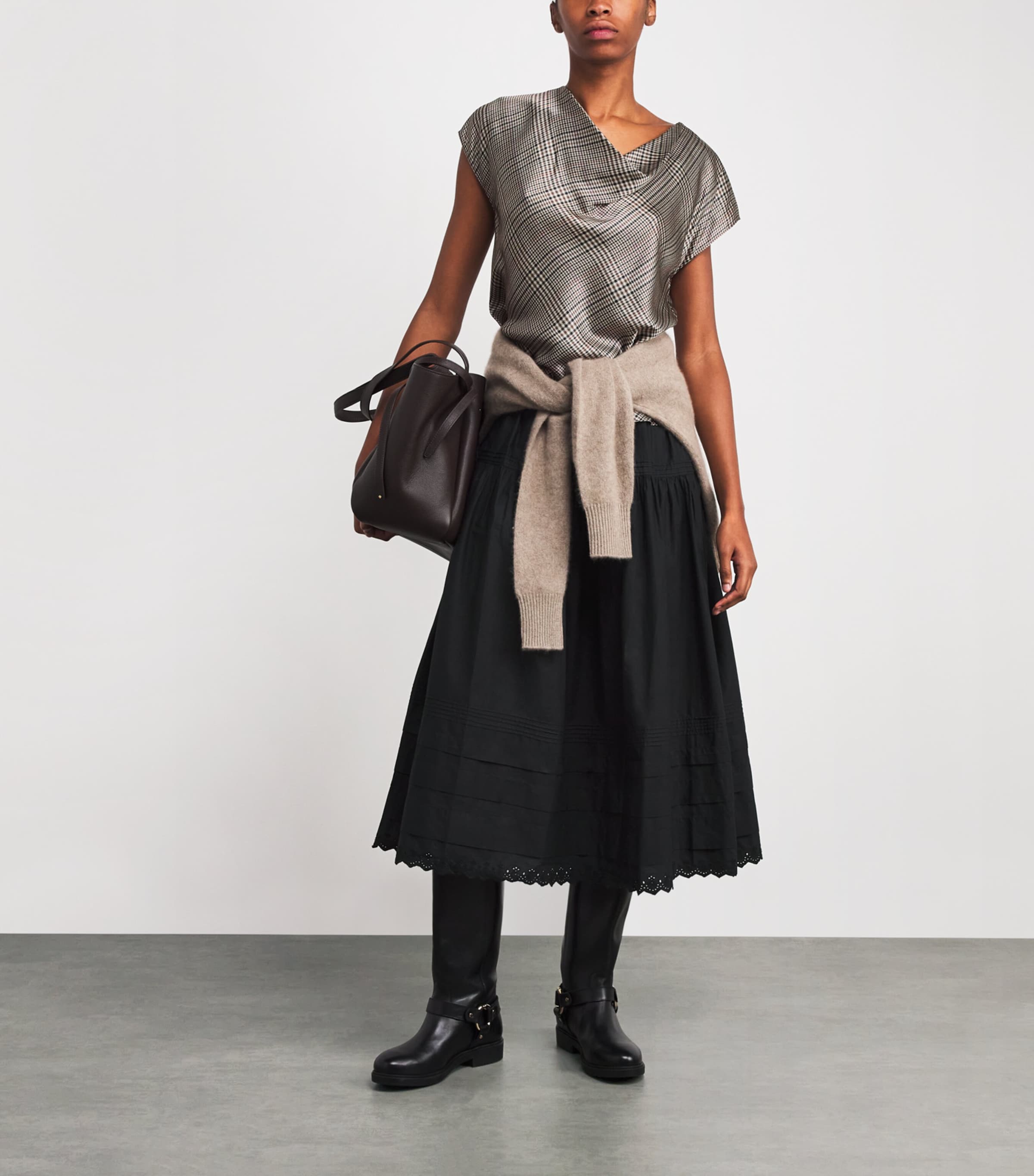 DÔEN Black Organic Cotton Sebastiane Midi Skirt