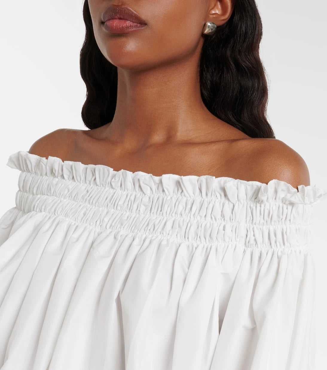 Norma Kamali - Off-shoulder smocked jersey minidress