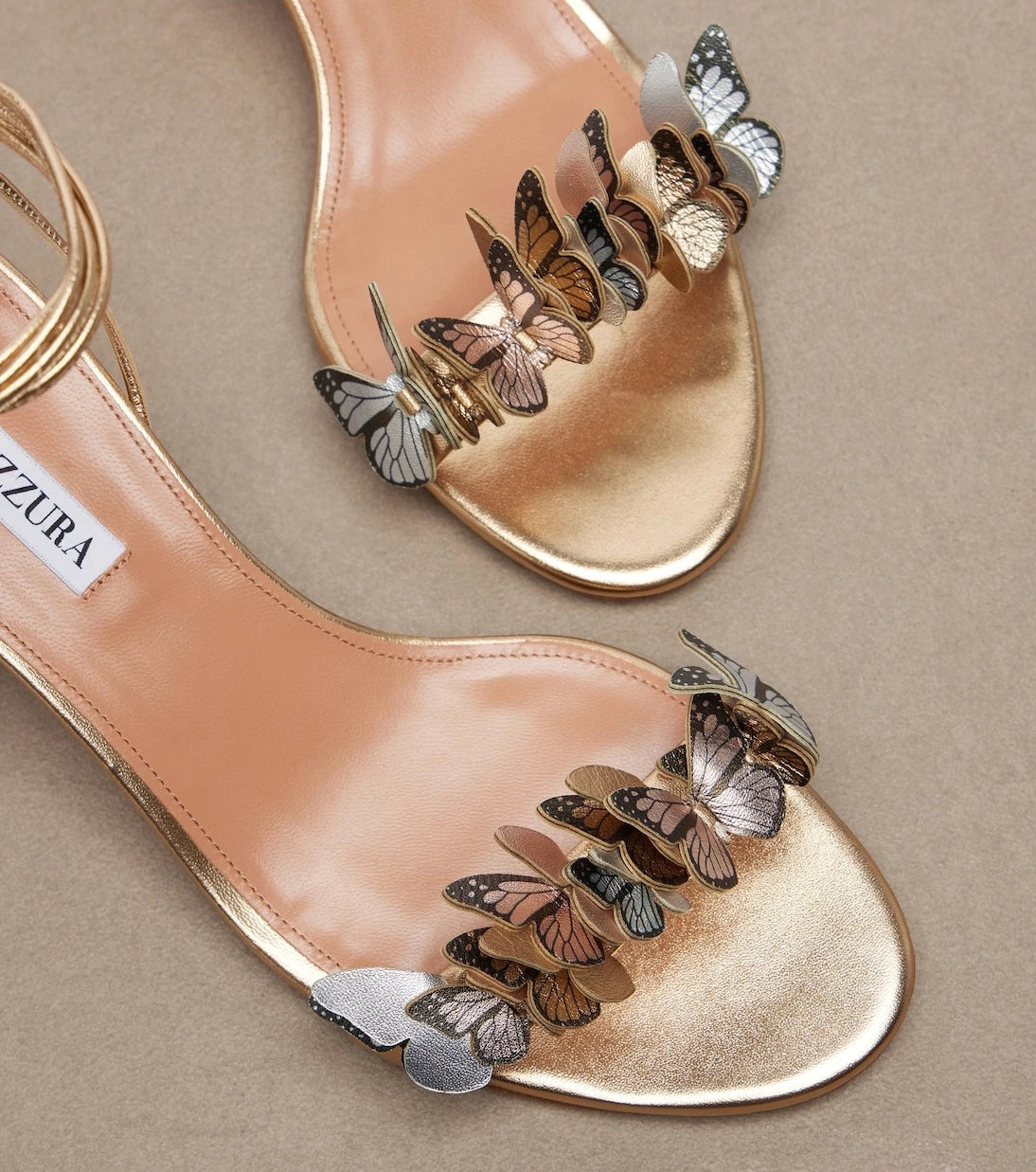 Aquazzura - Papillon appliqué metallic leather sandals