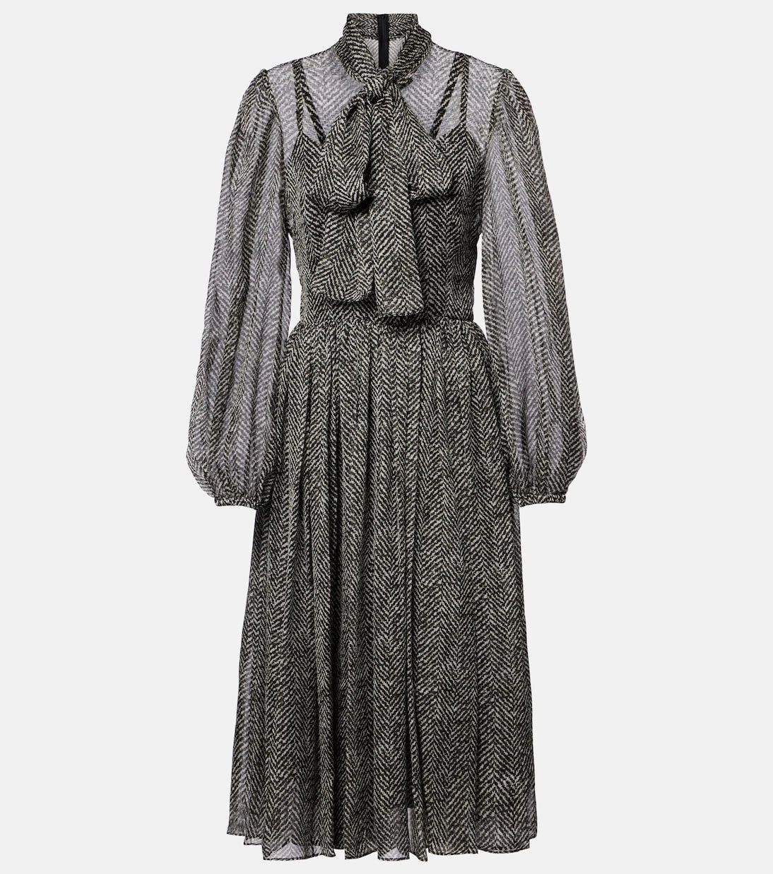 Dolce&Gabbana - Chevron tie-neck silk-blend midi dress
