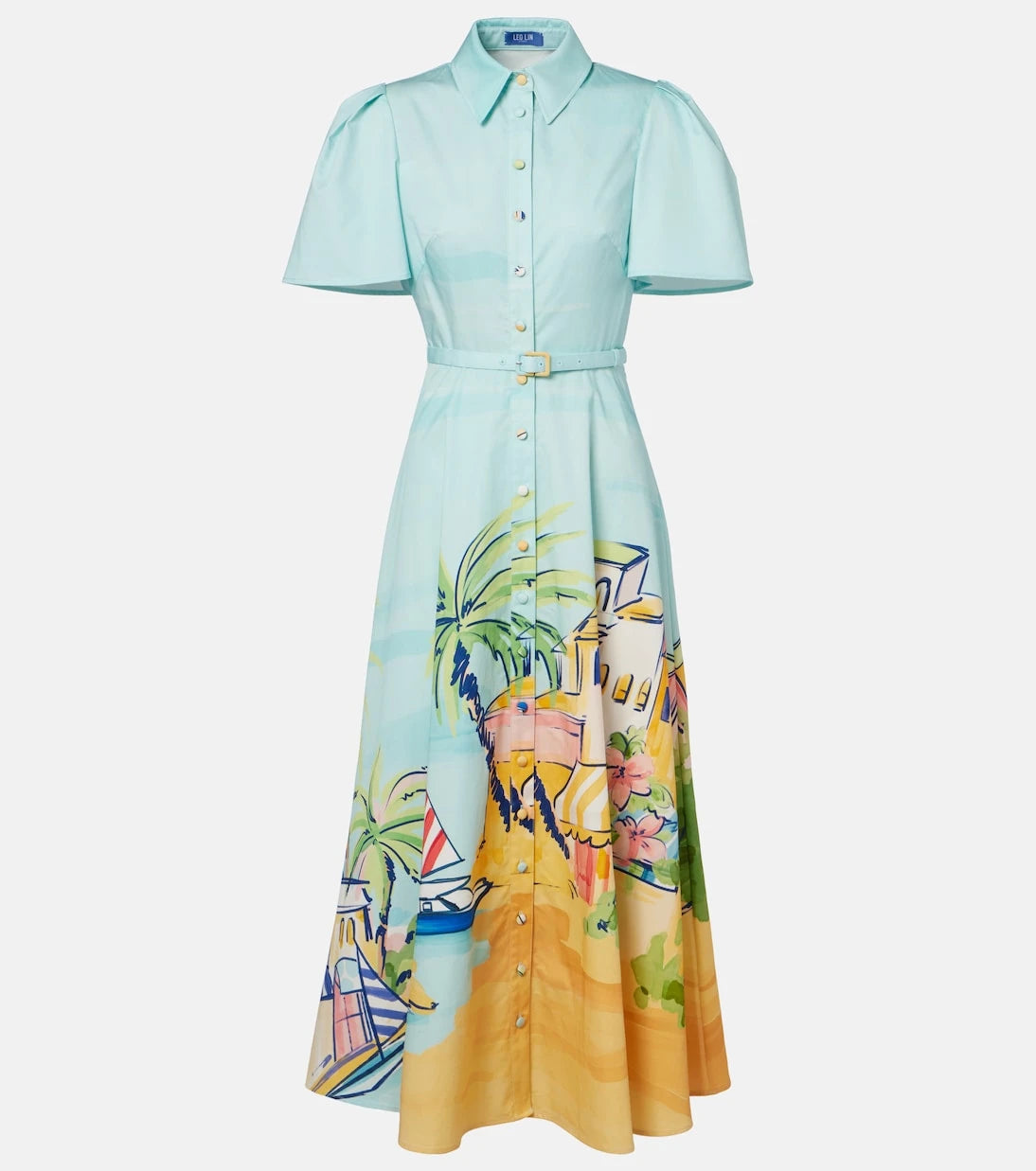 Leo Lin - Printed belted cotton shirt dress