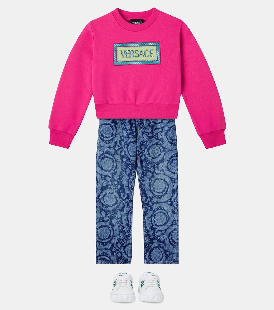 Versace Kids - سويت شيرت من قطن الجيرسيه مزين بالشعار