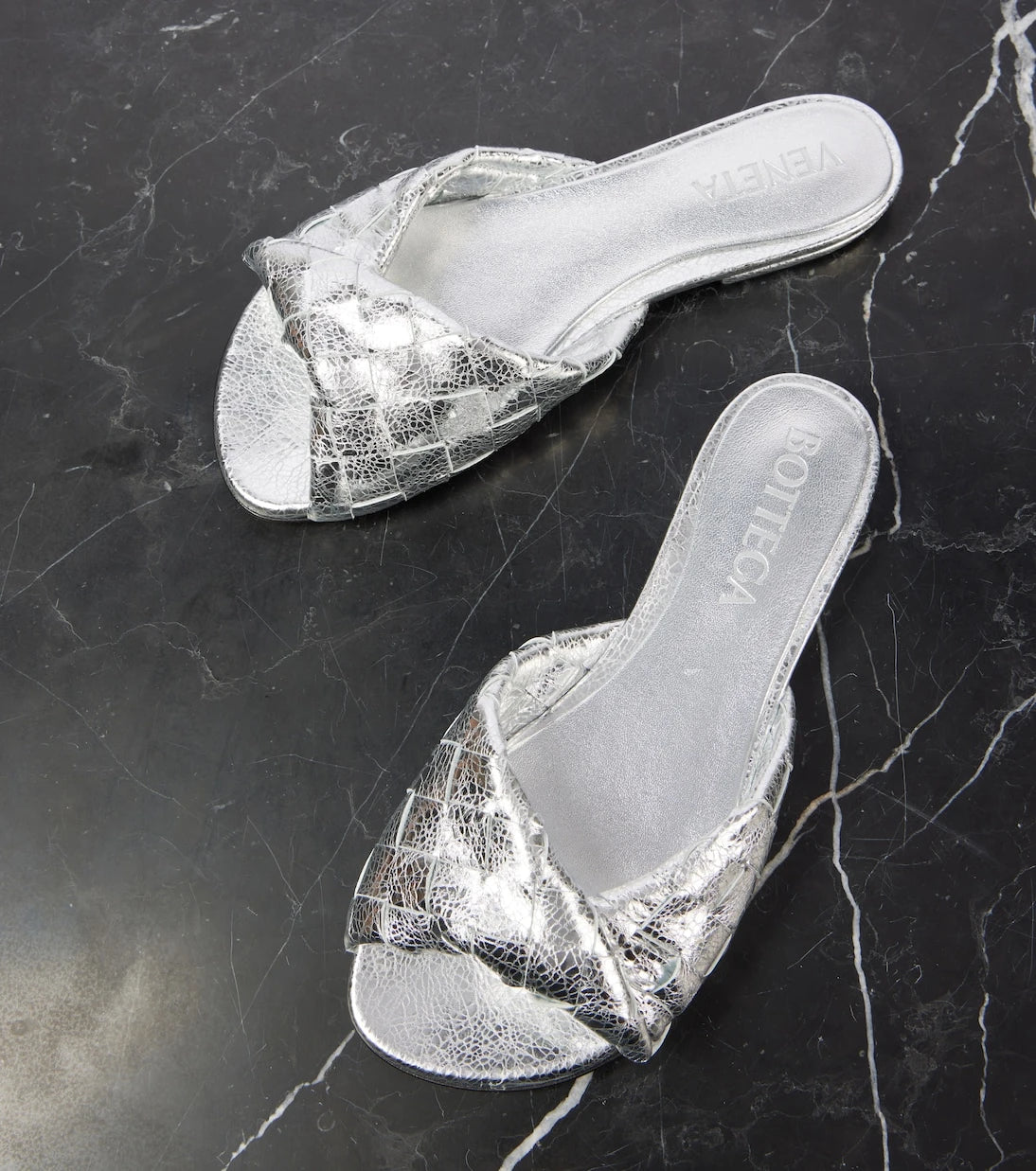 Bottega Veneta - Blink Intrecciato metallic leather mules