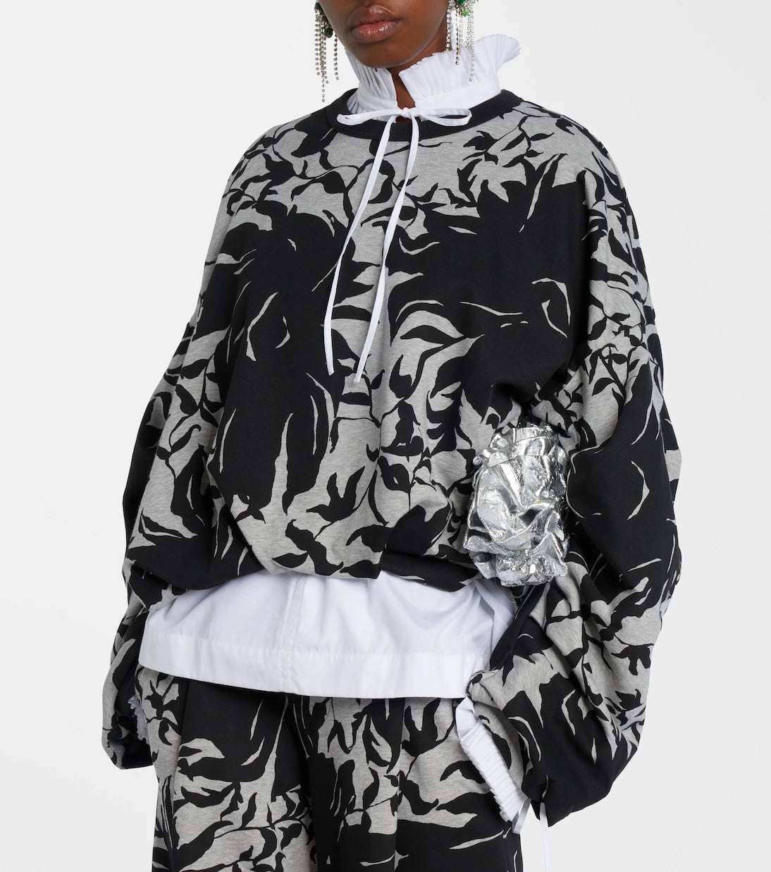 Dries Van Noten - Draped floral cotton jersey sweatshirt