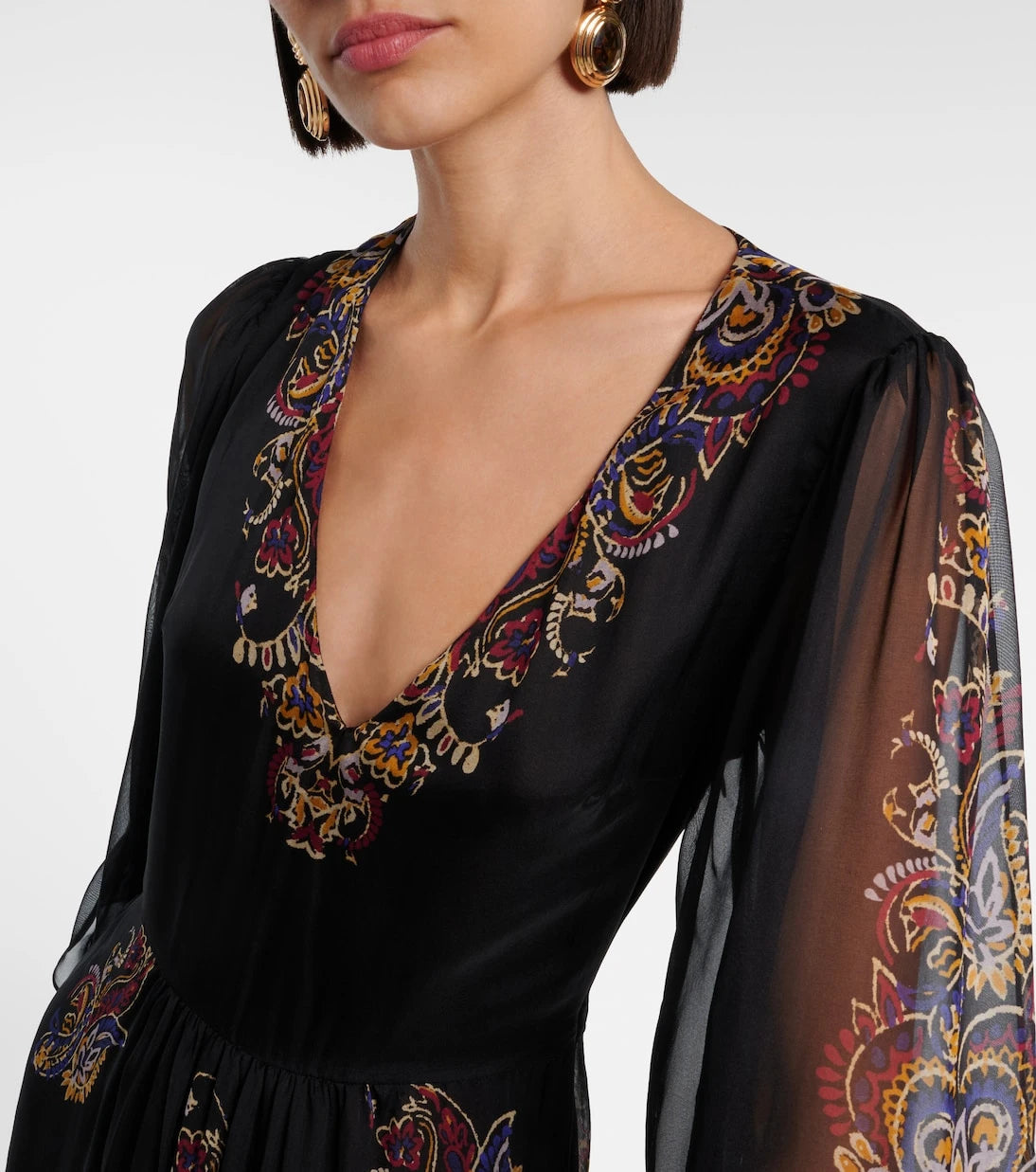 Etro - فستان ماكسي من حرير البيزلي