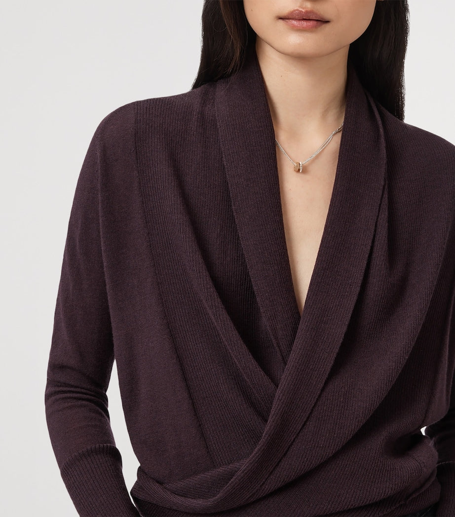 AllSaints Red Merino Wool Wasson Pirate Cardigan