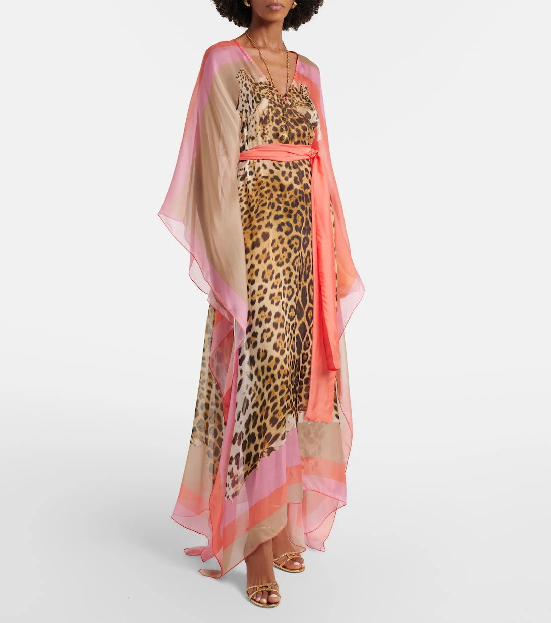 Roberto Cavalli - Printed belted silk kaftan