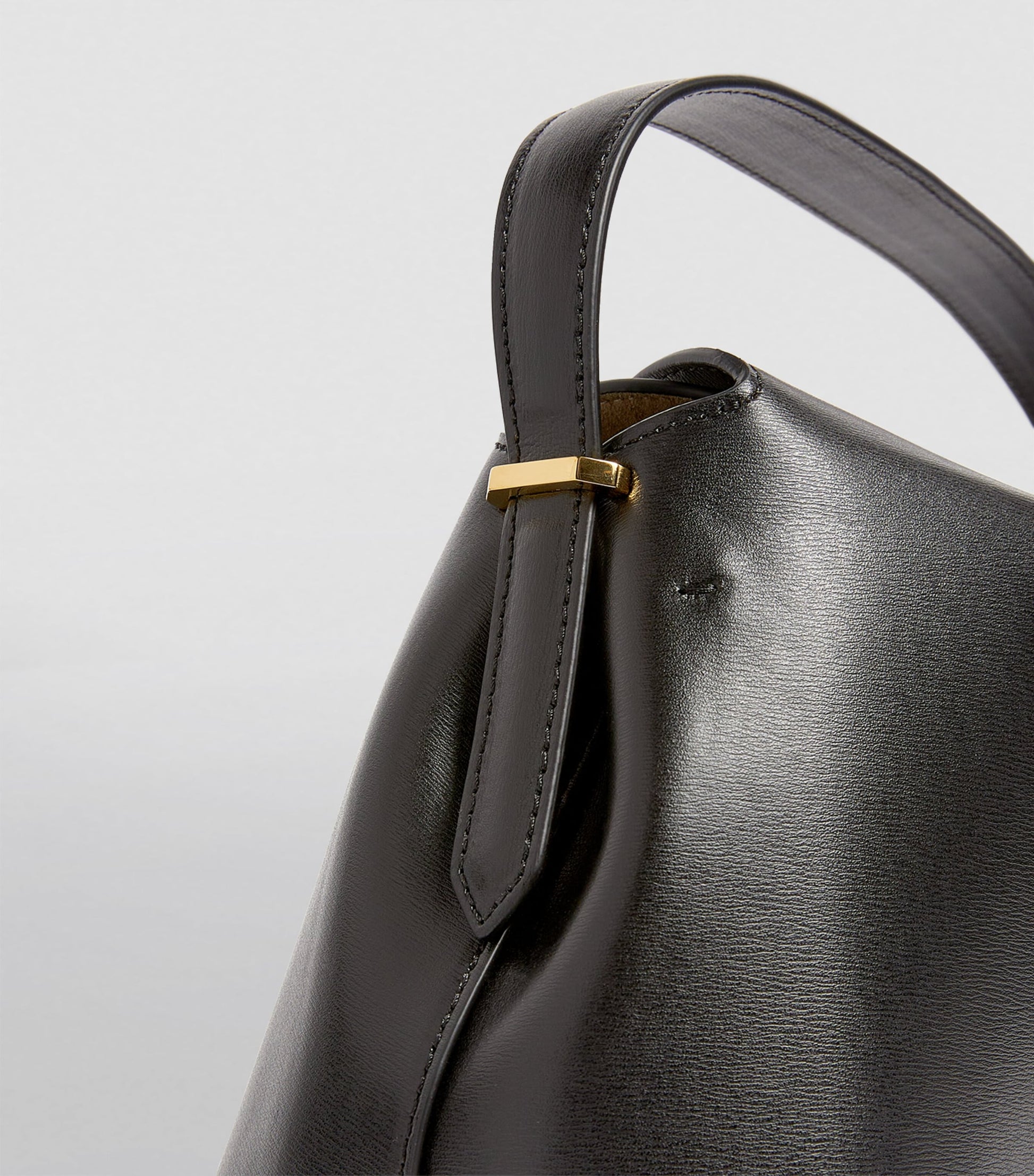 Black Leather T-Lock Top-Handle Bag