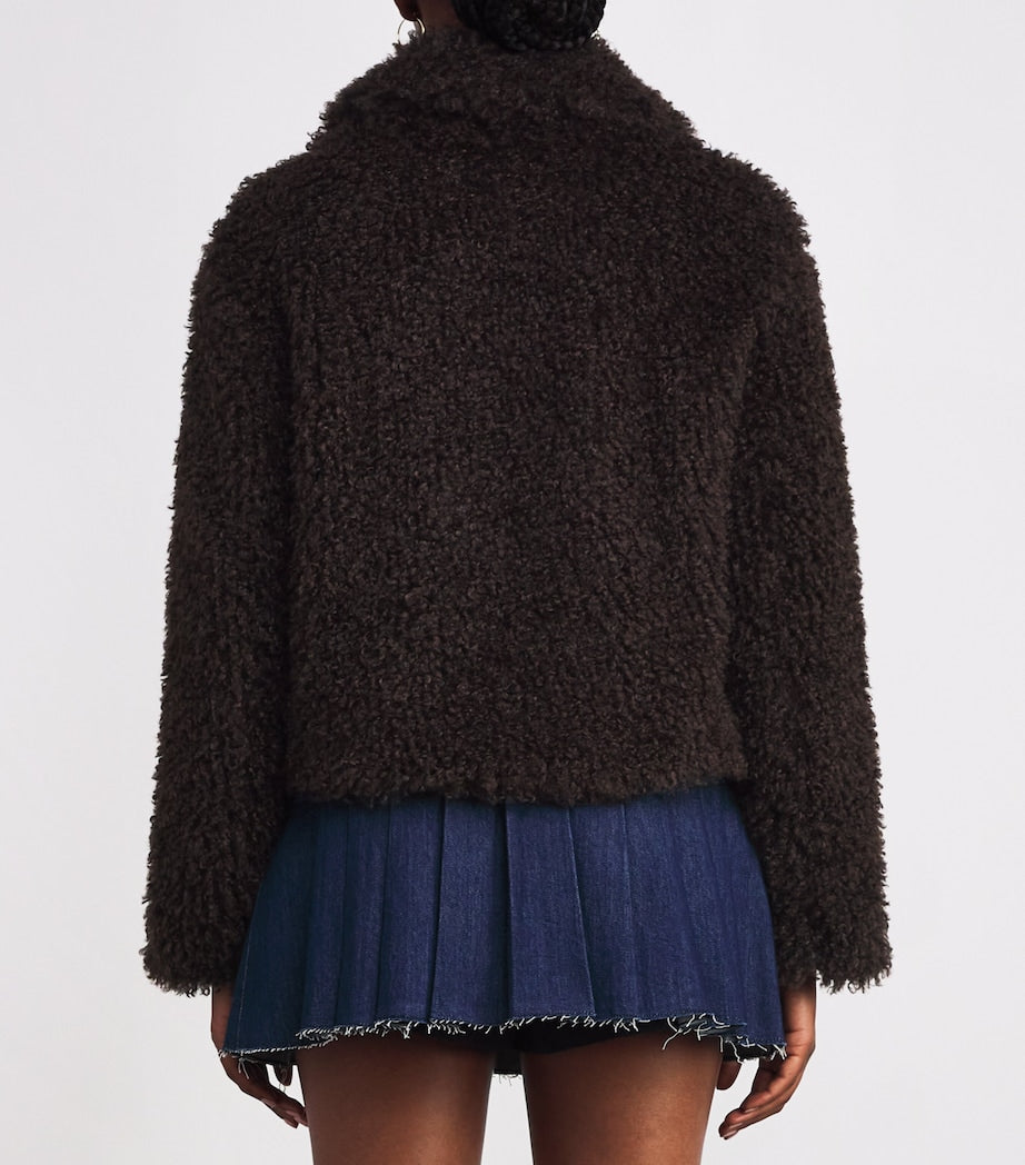 Maje Brown Faux Shearling Bomber Jacket