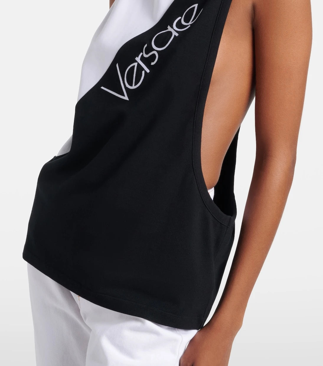 Versace - Logo embroidered cotton-blend tank top