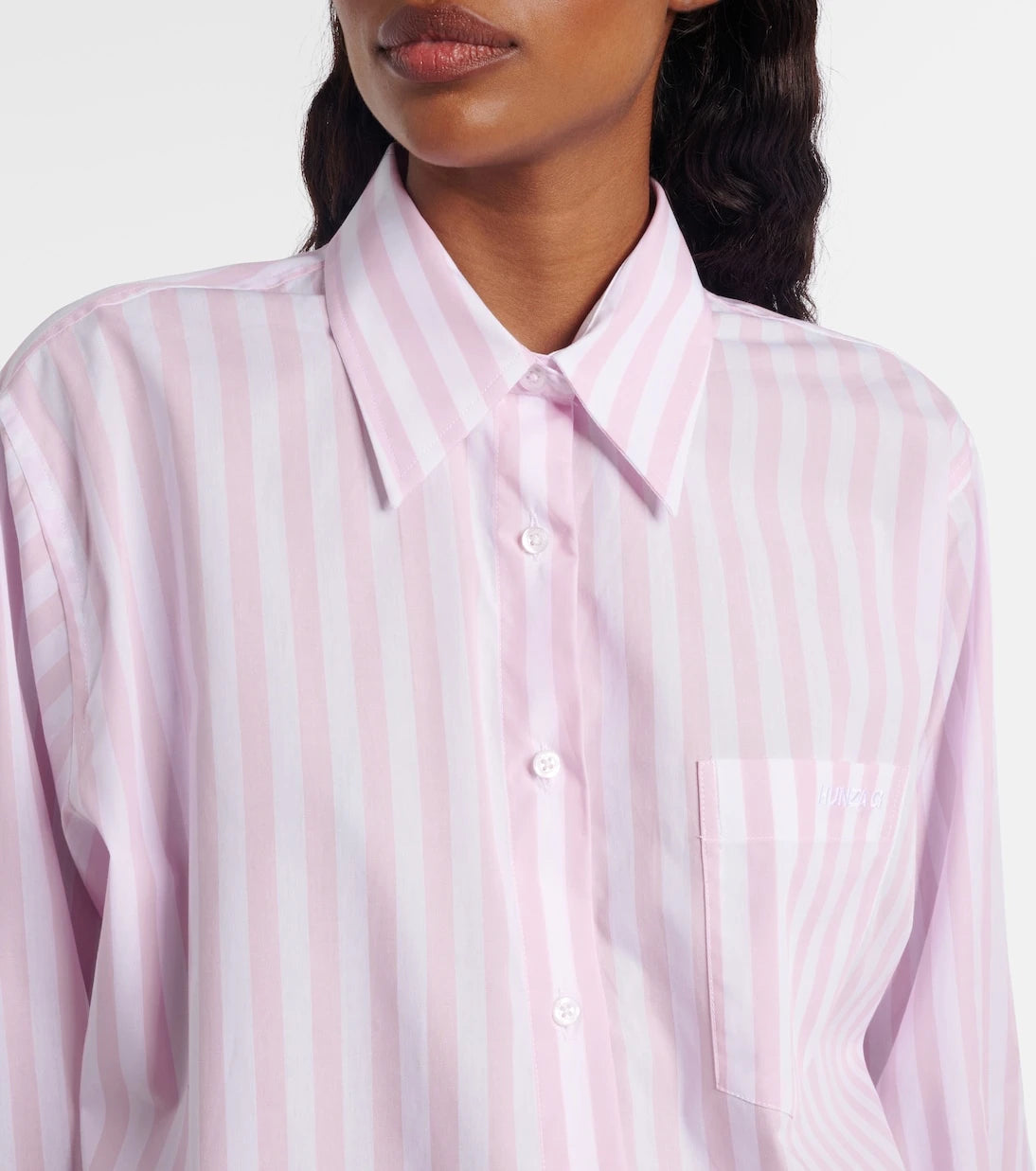 Hunza G - Embroidered striped oversized cotton poplin shirt