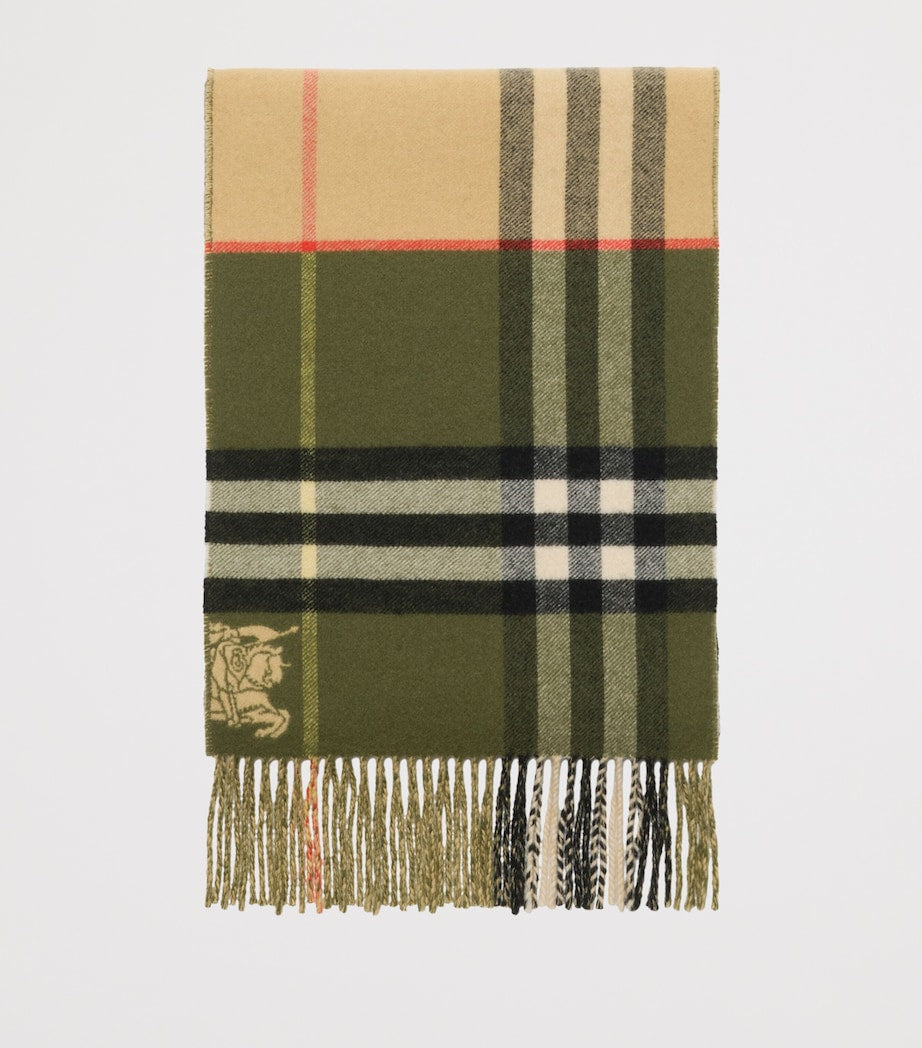Green Cashmere Contrast Check Scarf