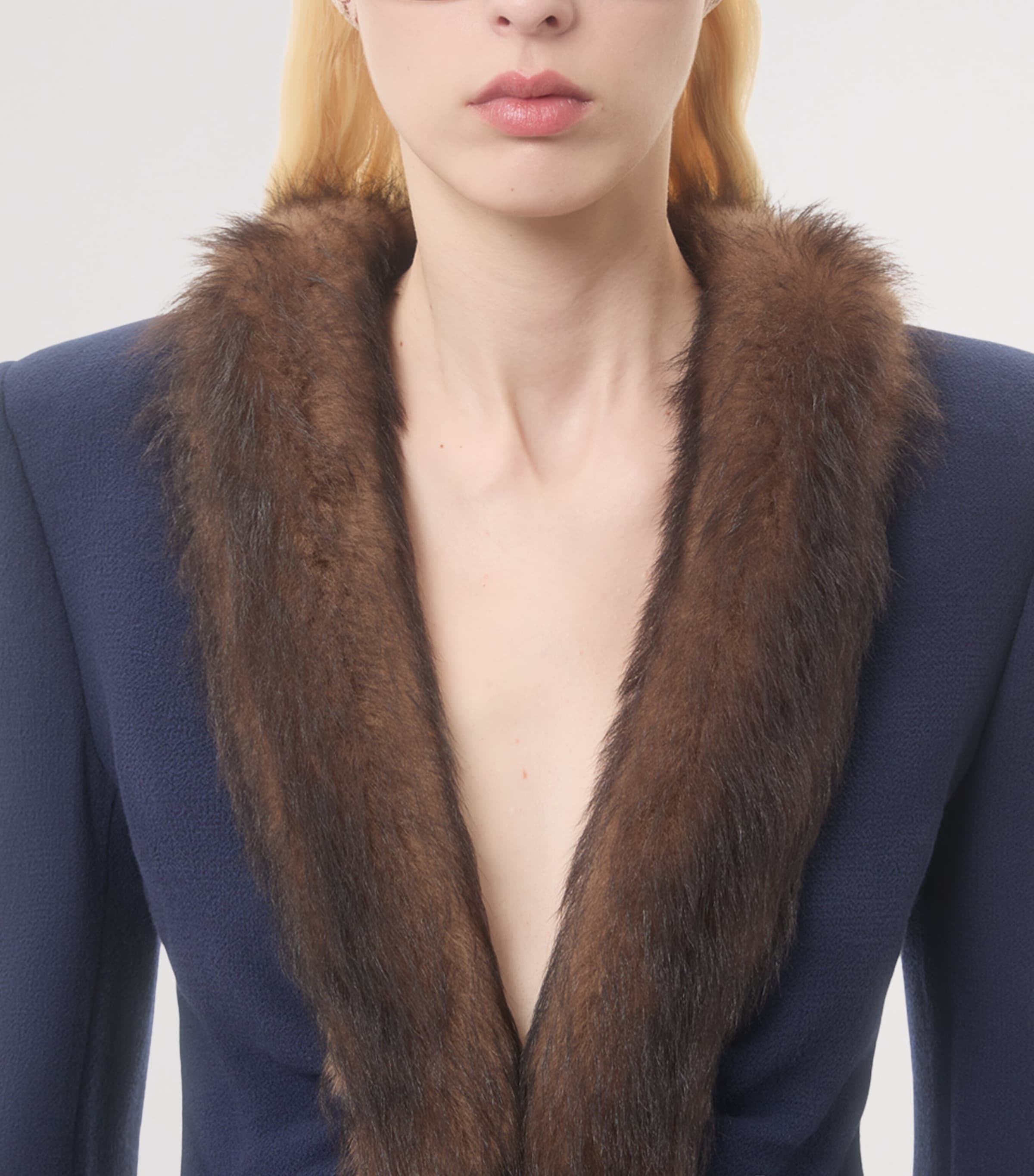 Valentino Blue Faux Fur-Trim Blazer
