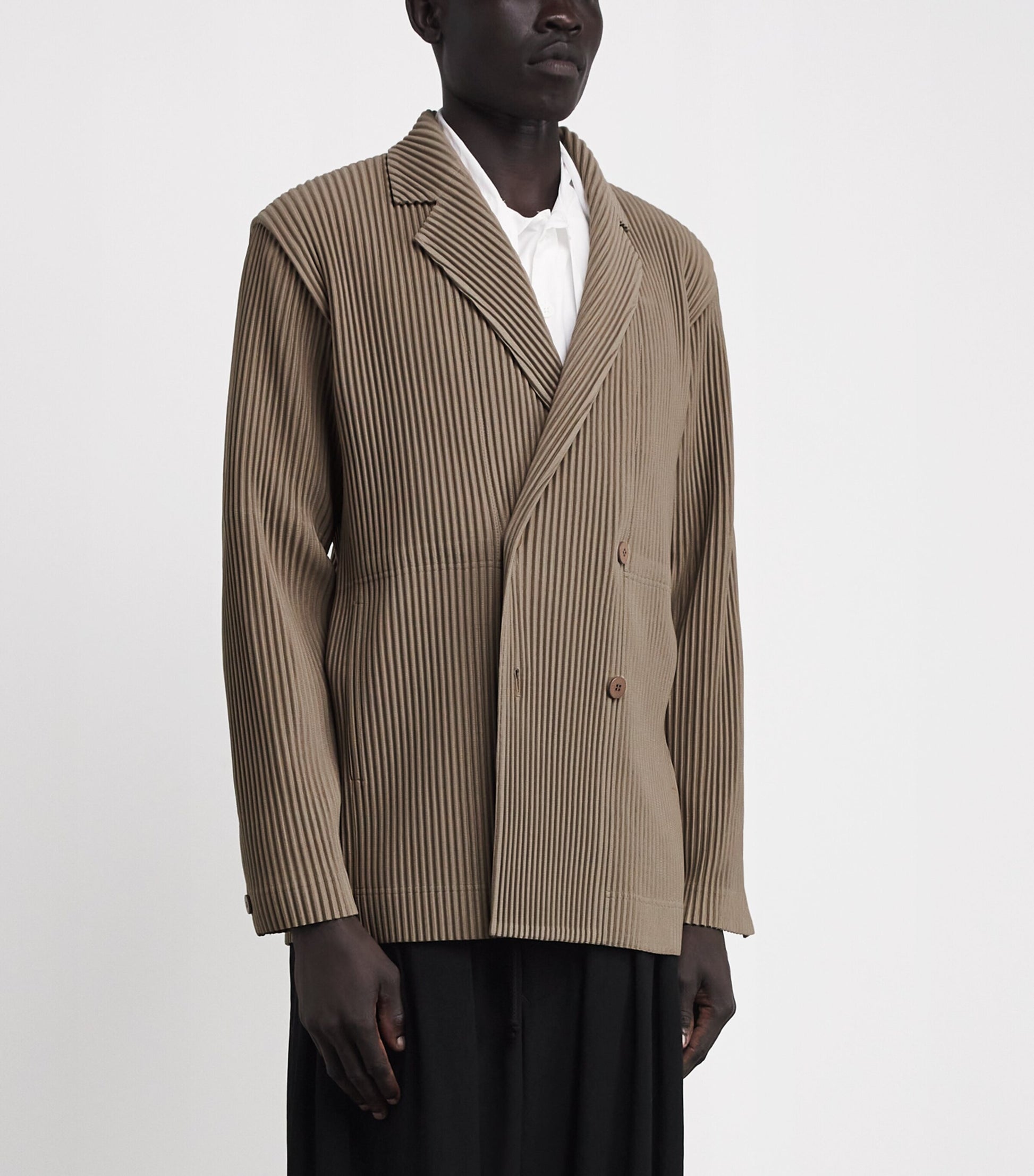 Homme Plissé Issey Miyake Beige Pleated Double-Breasted Jacket