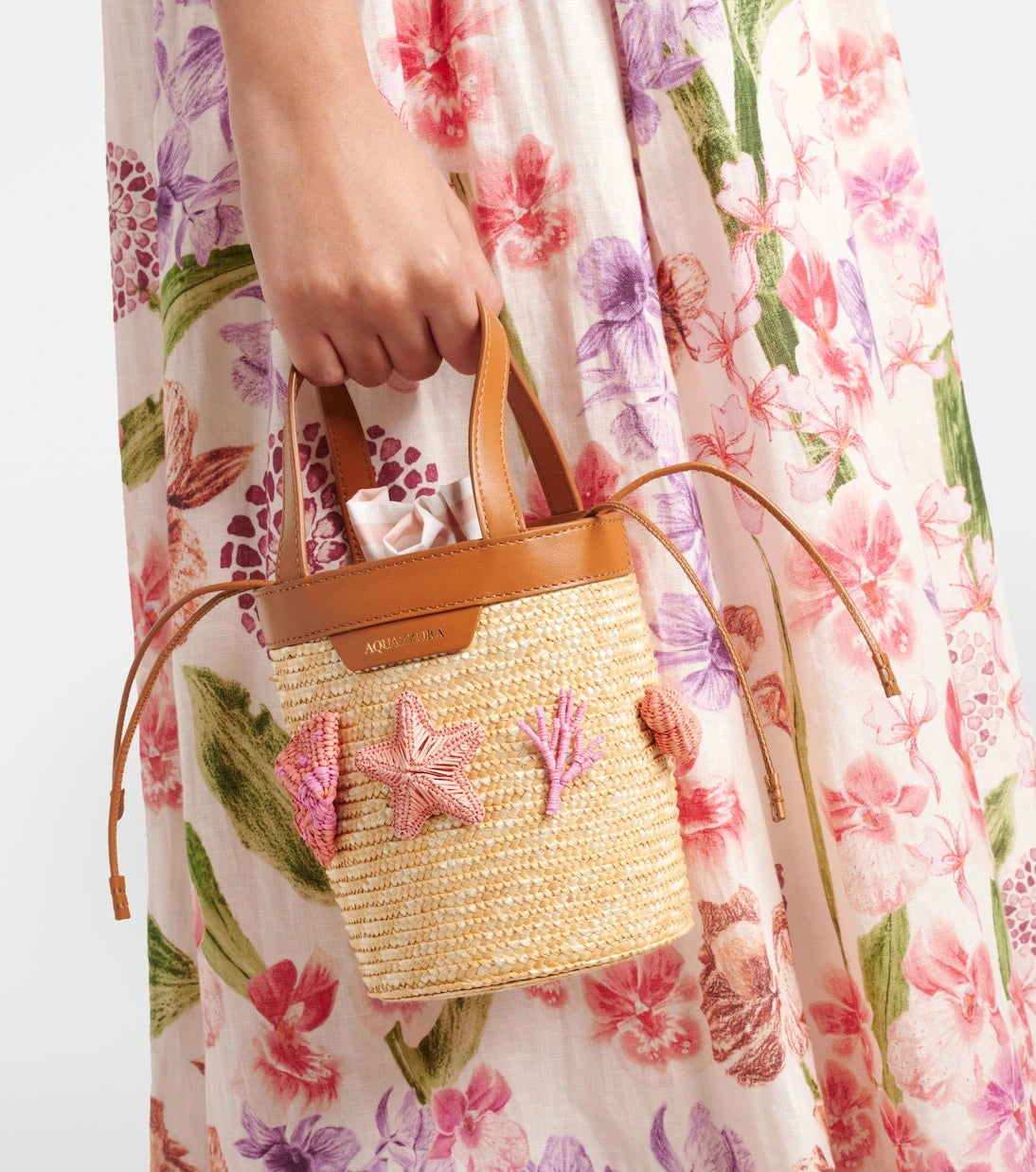 Aquazzura - Marea Small appliqué raffia bucket bag
