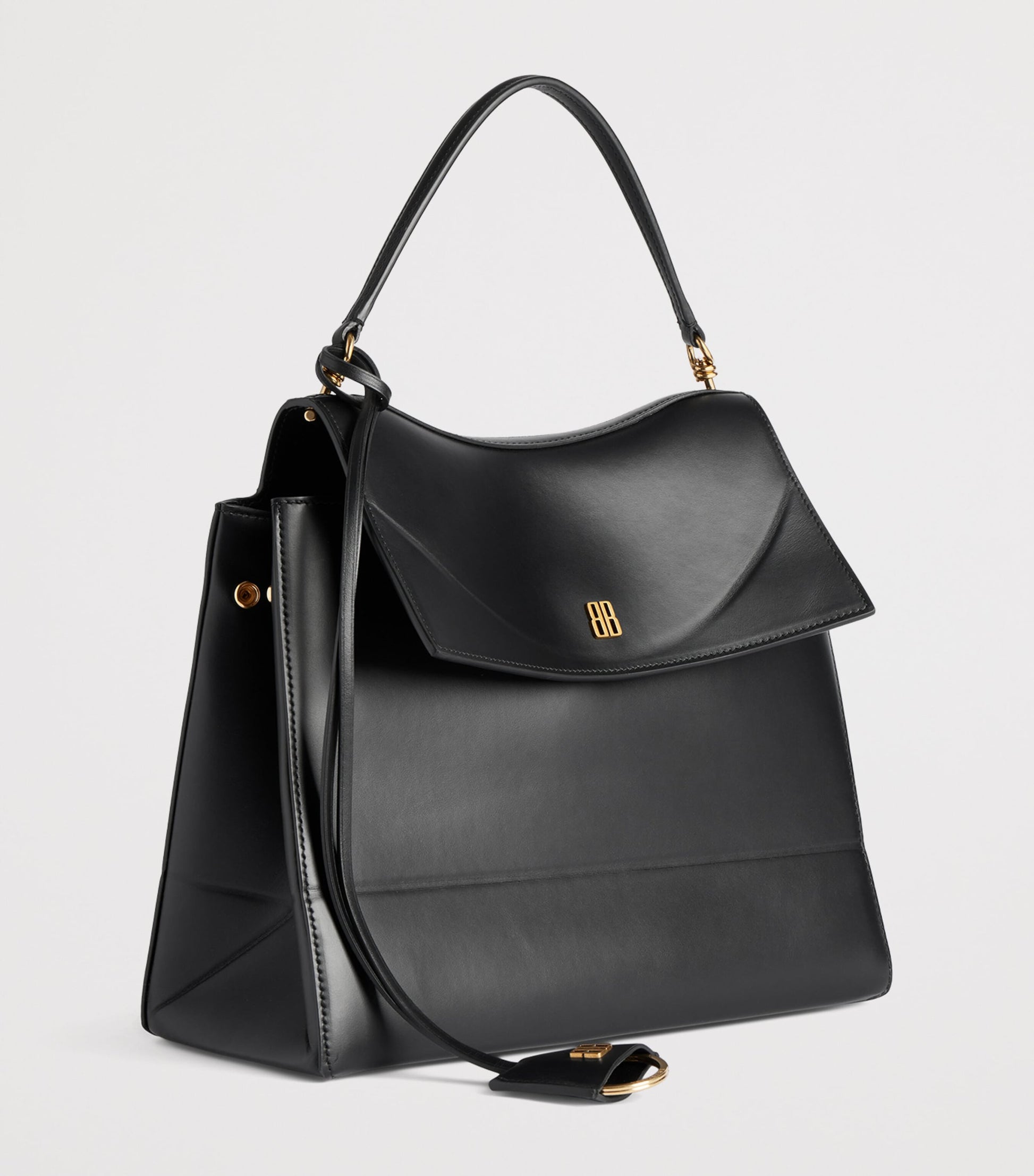 Black Leather Nano Top Handle Bag