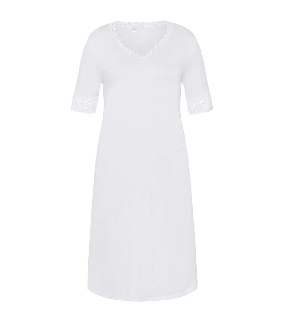 Hanro White Cotton Lace-Trim Moments Nightdress