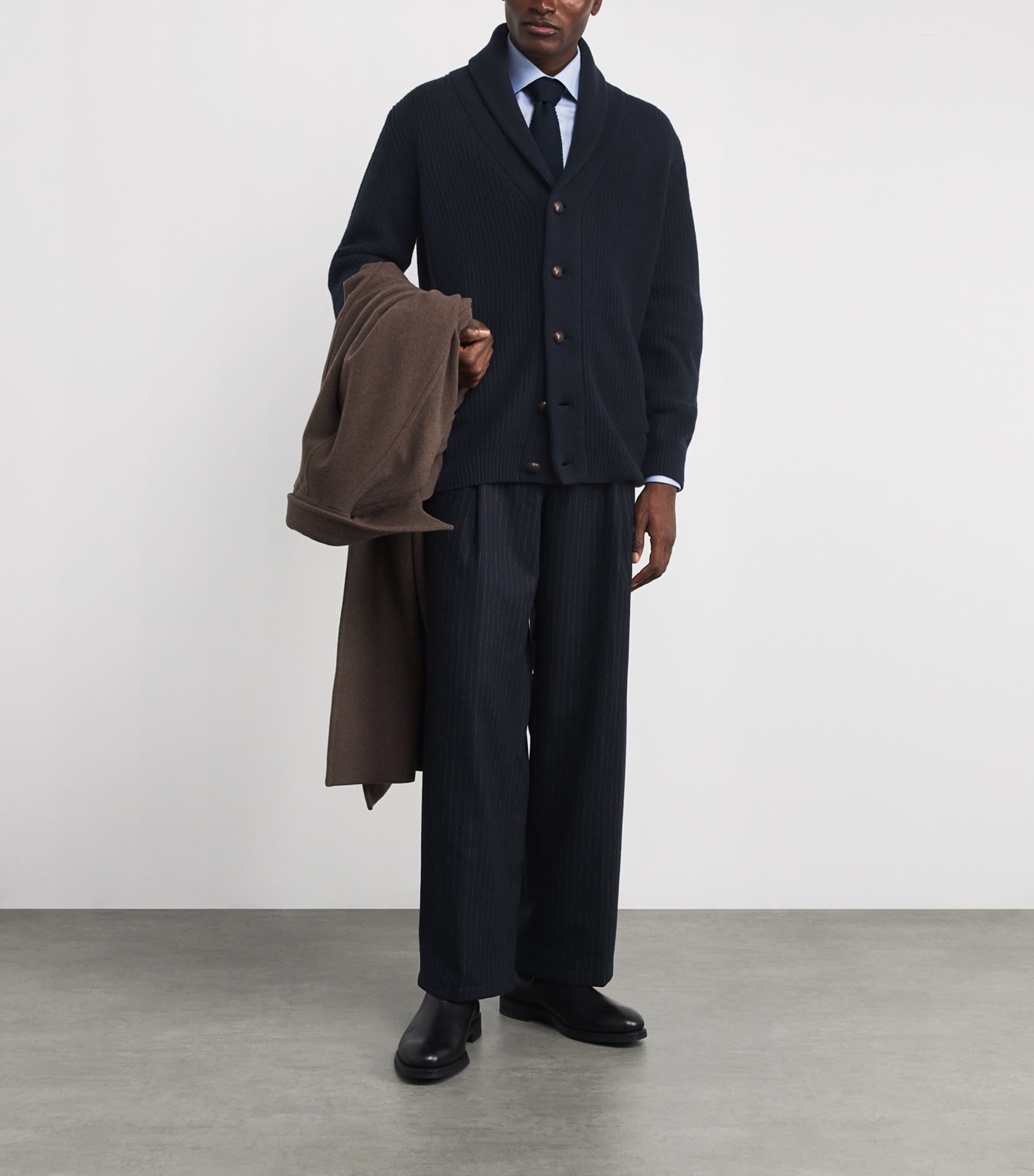 Eton Navy Wool Shawl-Collar Cardigan