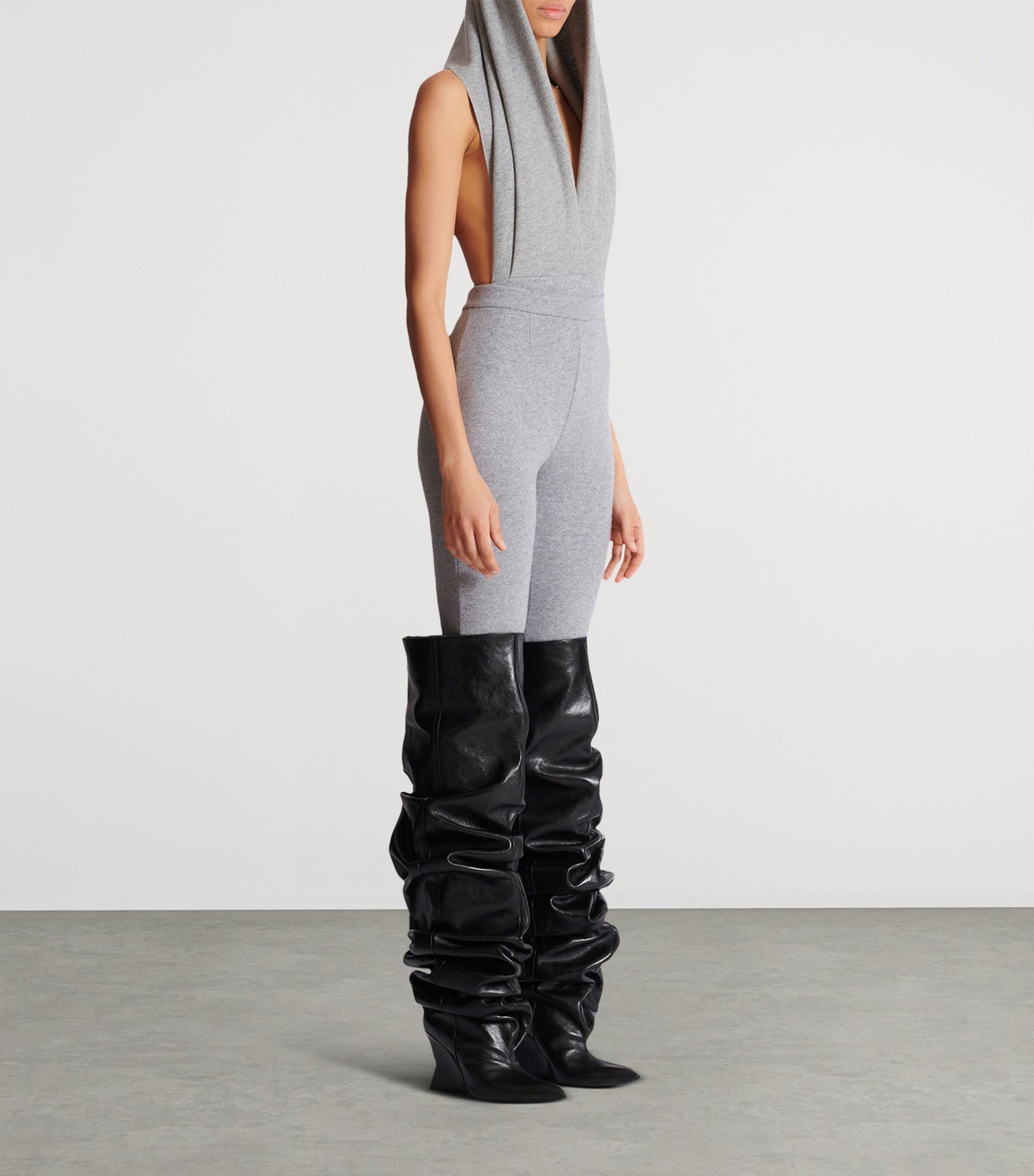 Grey Wool-Blend Knitted Leggings