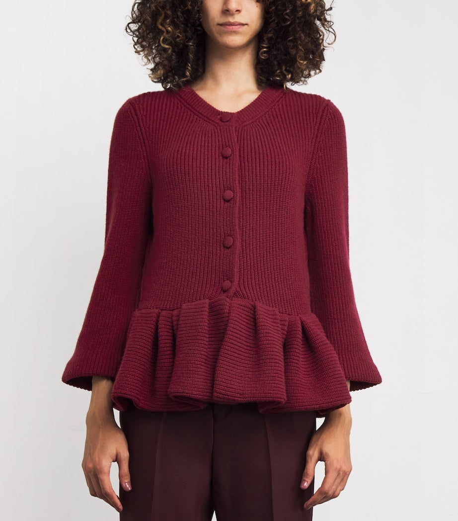Burgundy Cashmere Peplum Cardigan