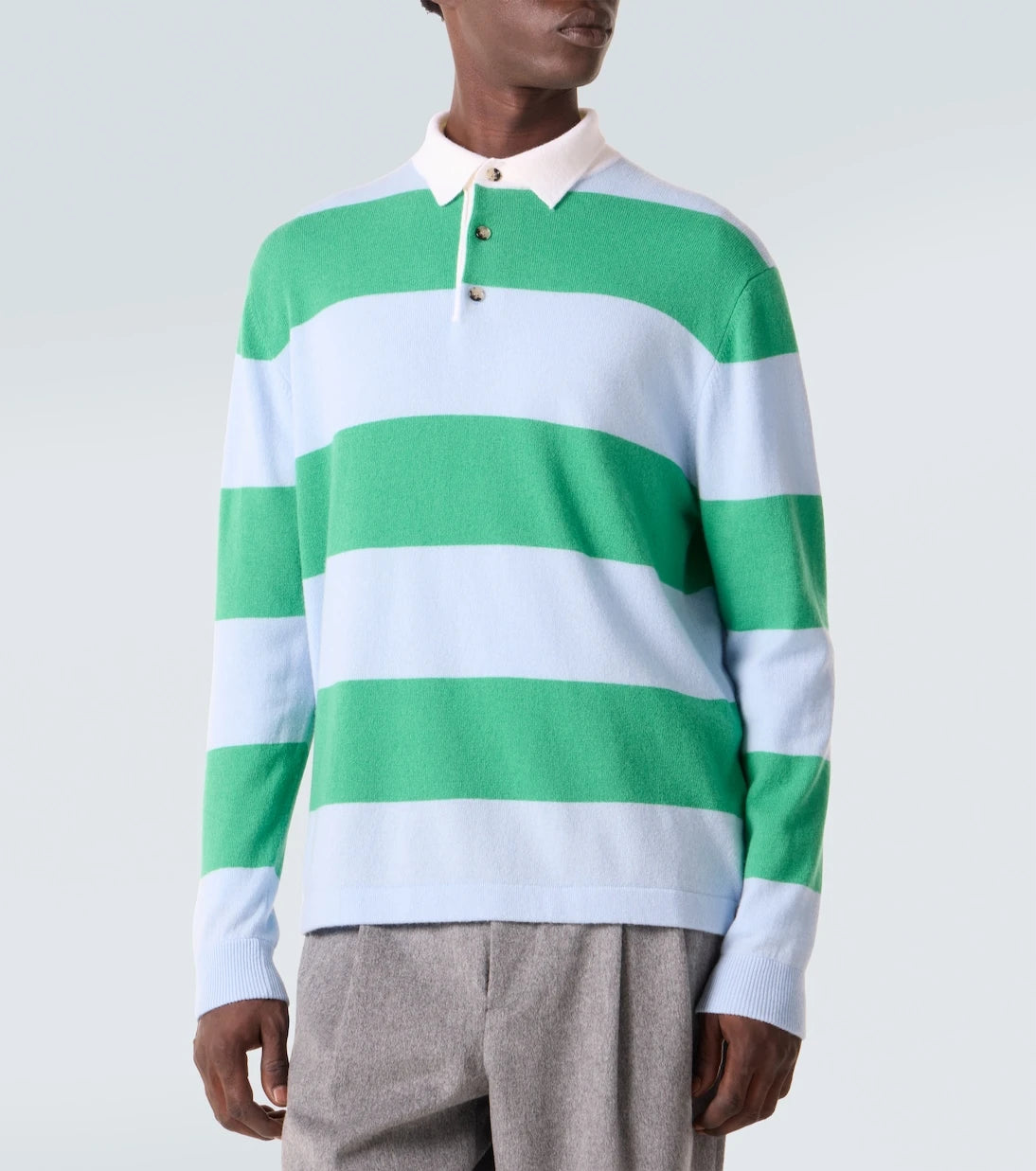 Allude - Striped wool and cashmere polo sweater