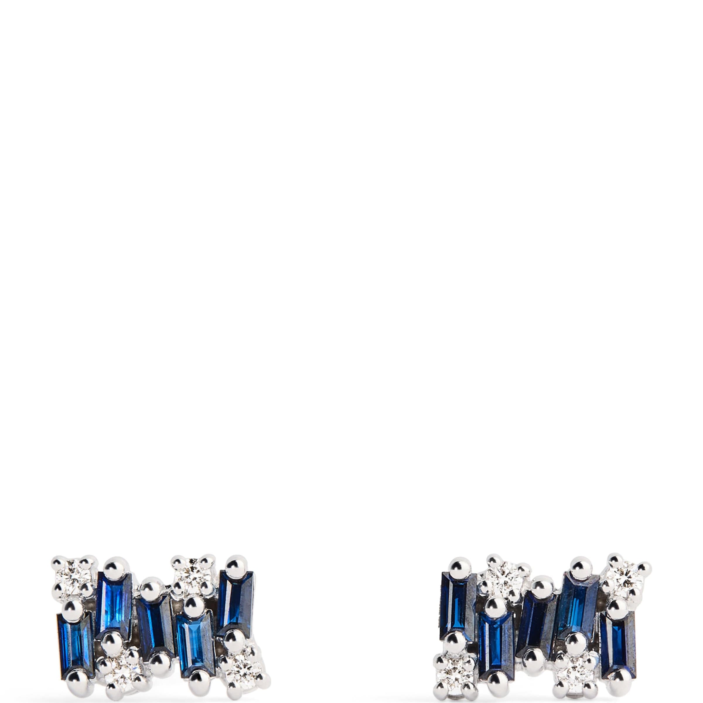 White Gold, Sapphire and Diamond Shimmer Stud Earrings