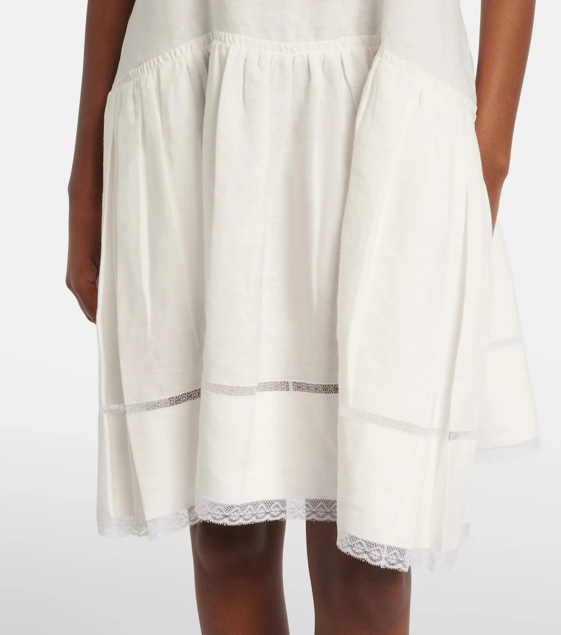 Prada - Lace-trimmed linen minidress