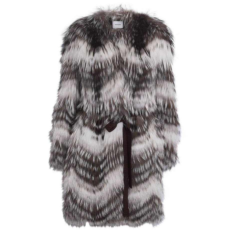 Yves Salomon Yellow Fox Fur-Wool Belted Coat