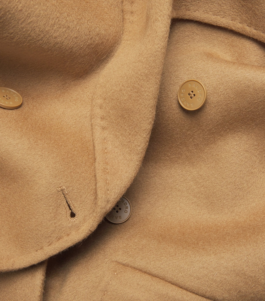 Sandro Paris Beige Wool Scarf-Detail Coat