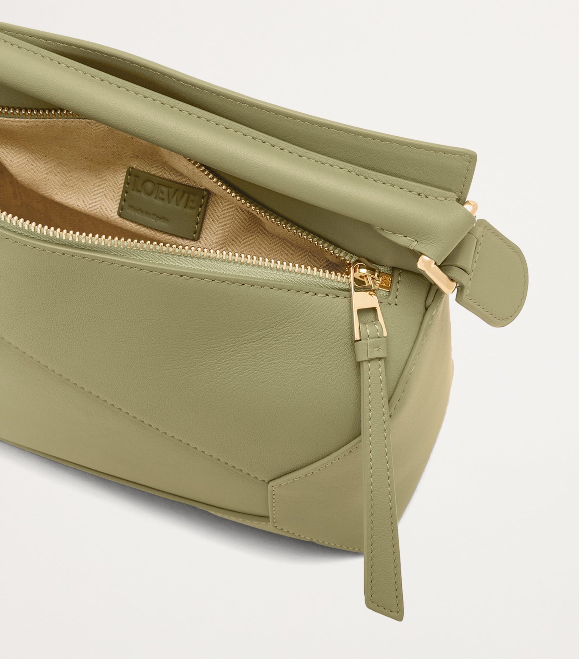 LOEWE Green Small Leather Puzzle Edge Top-Handle Bag