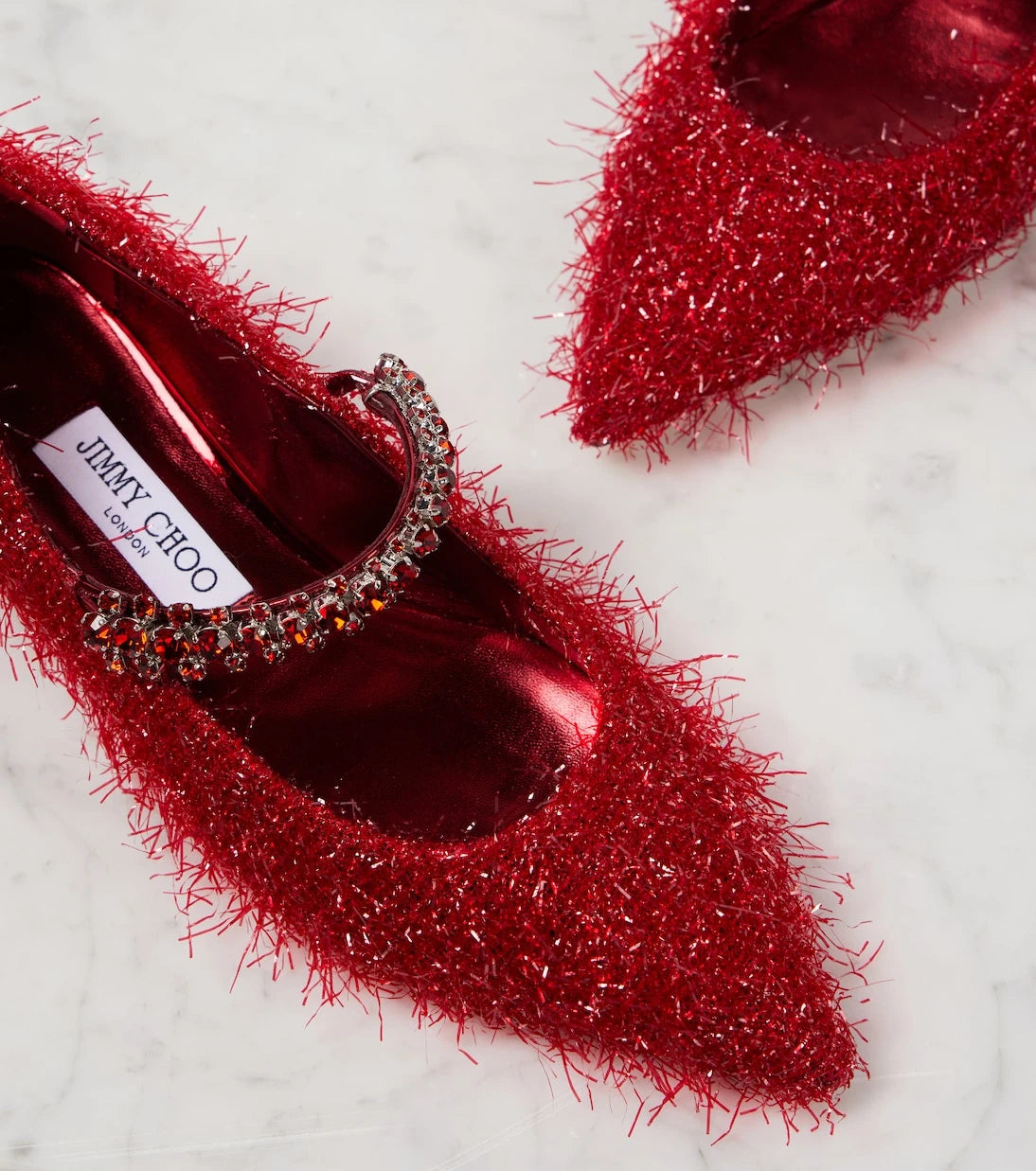 Jimmy Choo - حذاء ماري جين مسطّح بينغ مزين بالتّنسل
