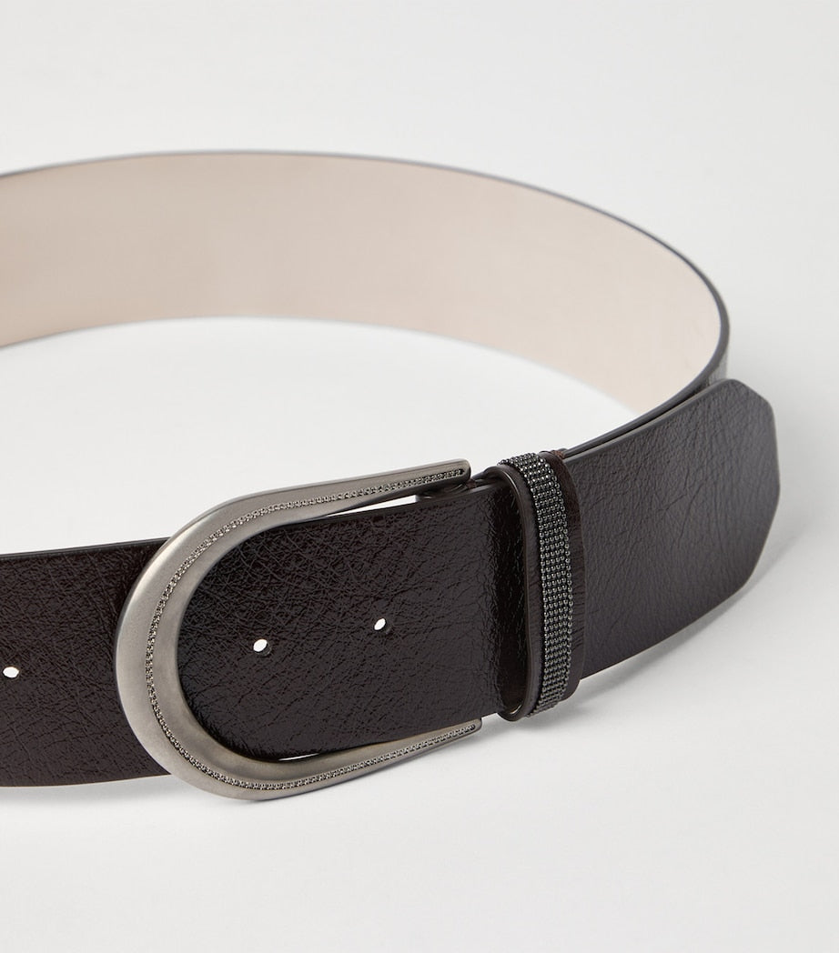 Brunello Cucinelli Brown Leather Embellished Belt
