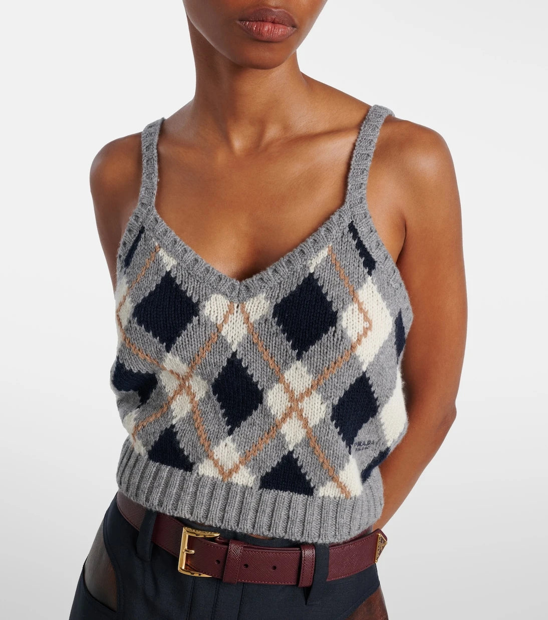 Prada - Argyle cashmere crop top