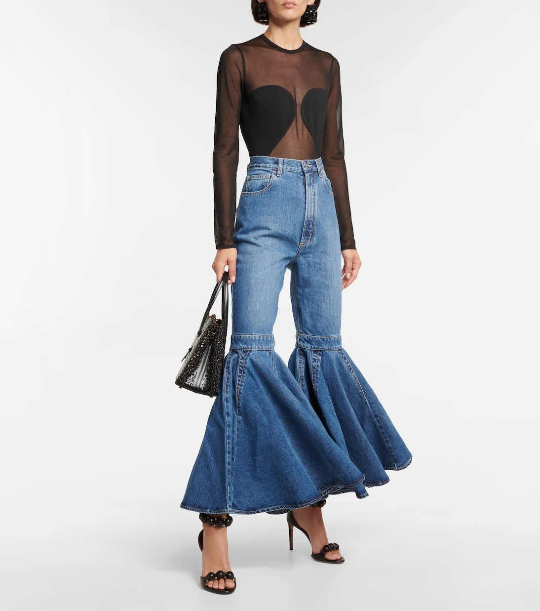 Alaïa - جينز كريبينول الواسع بقصة عالية
