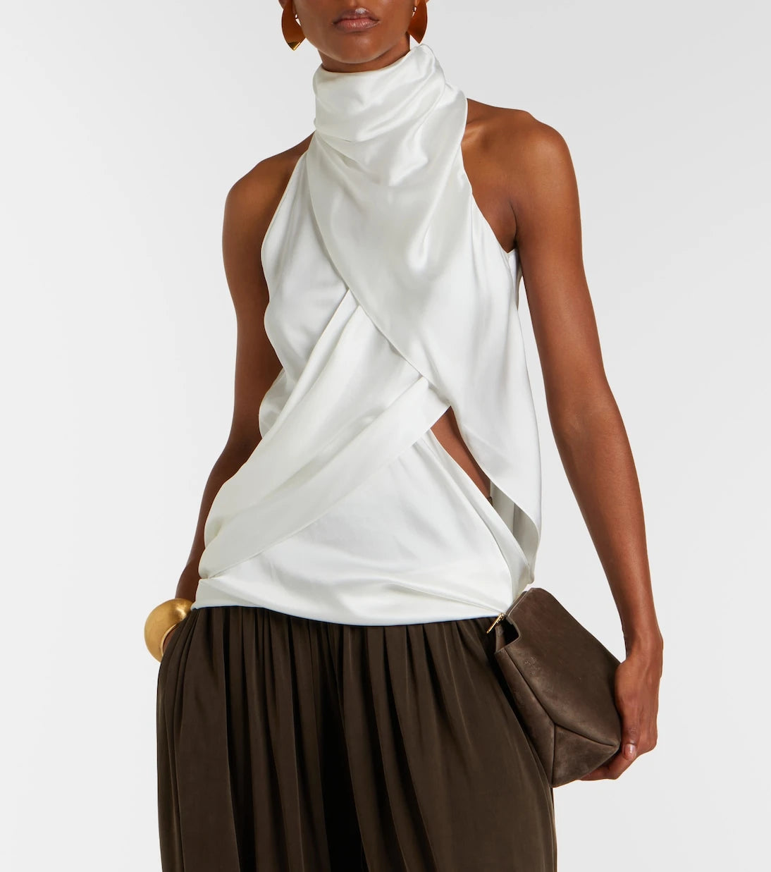 Balmain - Draped halterneck silk top