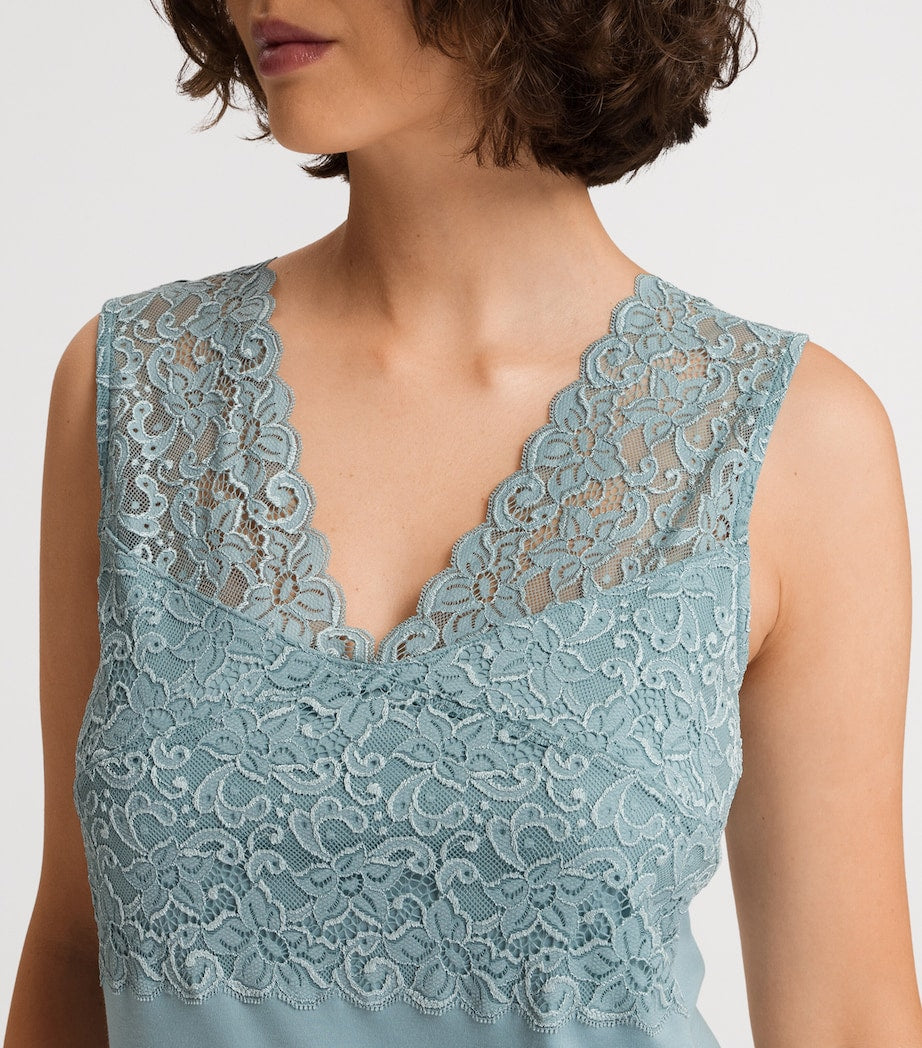 Hanro Blue Cotton Lace-Trim Moments Nightdress