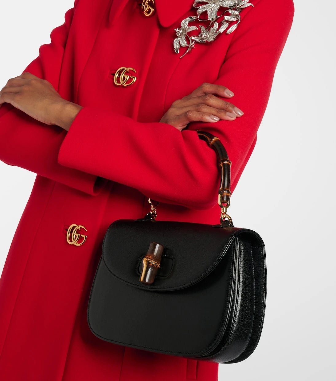 Gucci - حقيبة غوتشي بامبو 1947 متوسطة الحجم بمقبض علوي من الجلد