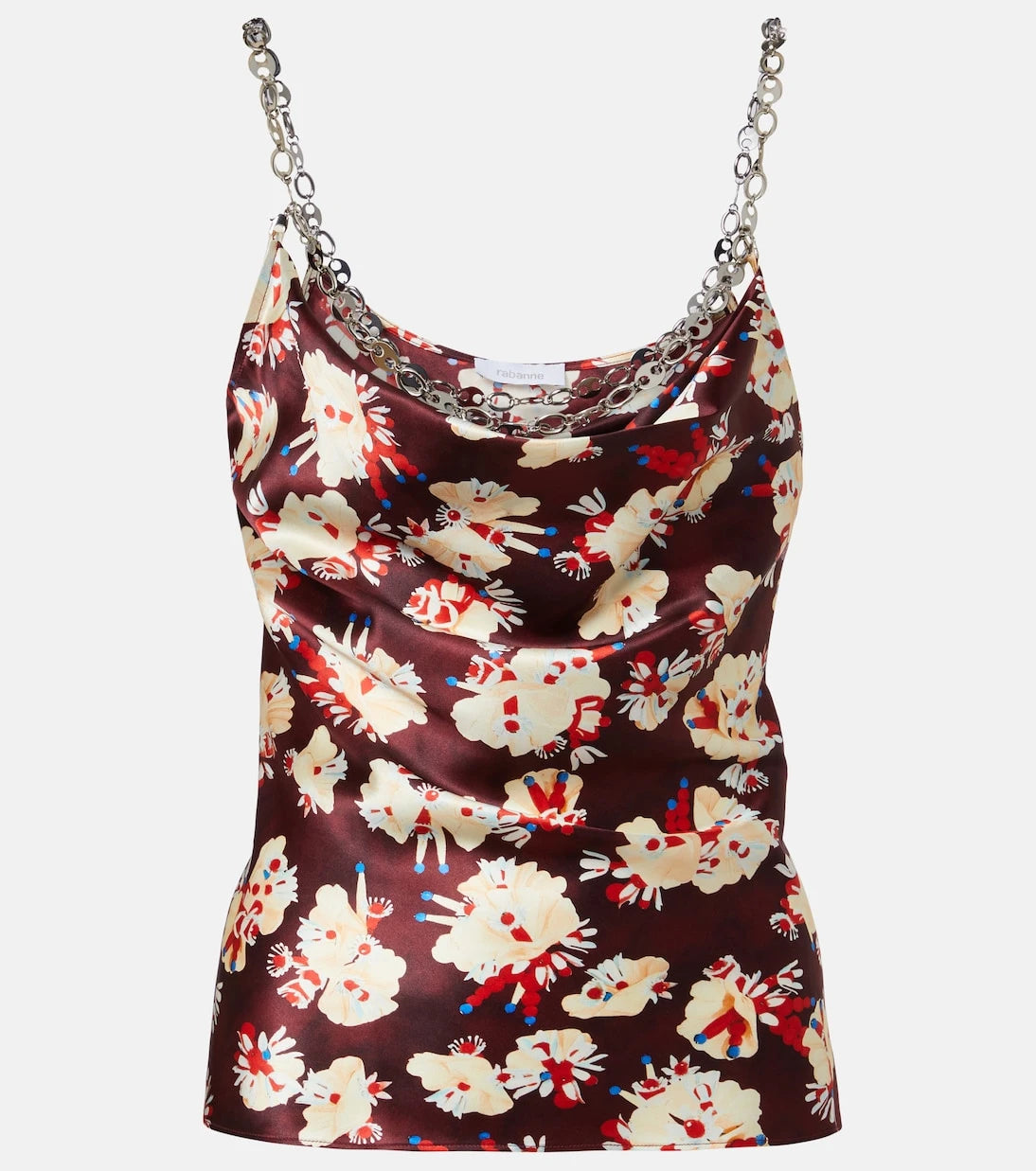 Rabanne - Chain-detail floral silk satin top