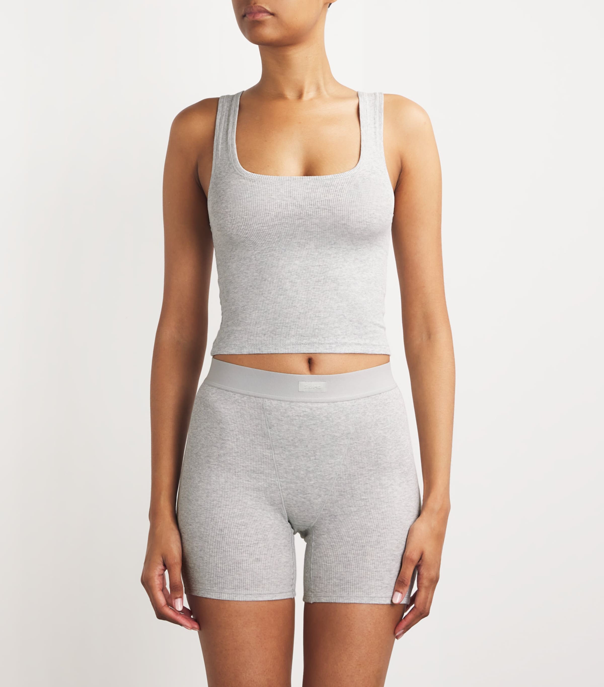 Skims Grey Stretch-Cotton Ribbed Tank Top