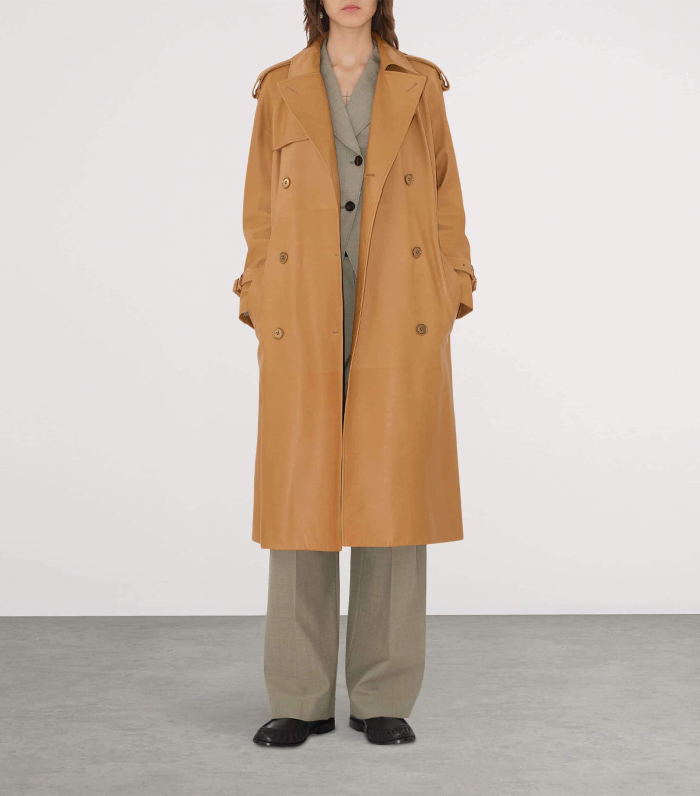 Plongé Leather Castelford Long Trench Coat