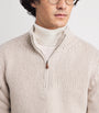 Beige Wool Quarter-Zip Sweater