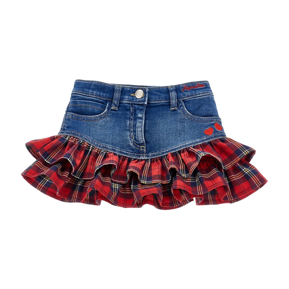 Denim Tartan-Ruffle Mini Skirt (3-36 Months) BLU STONE DENIM
